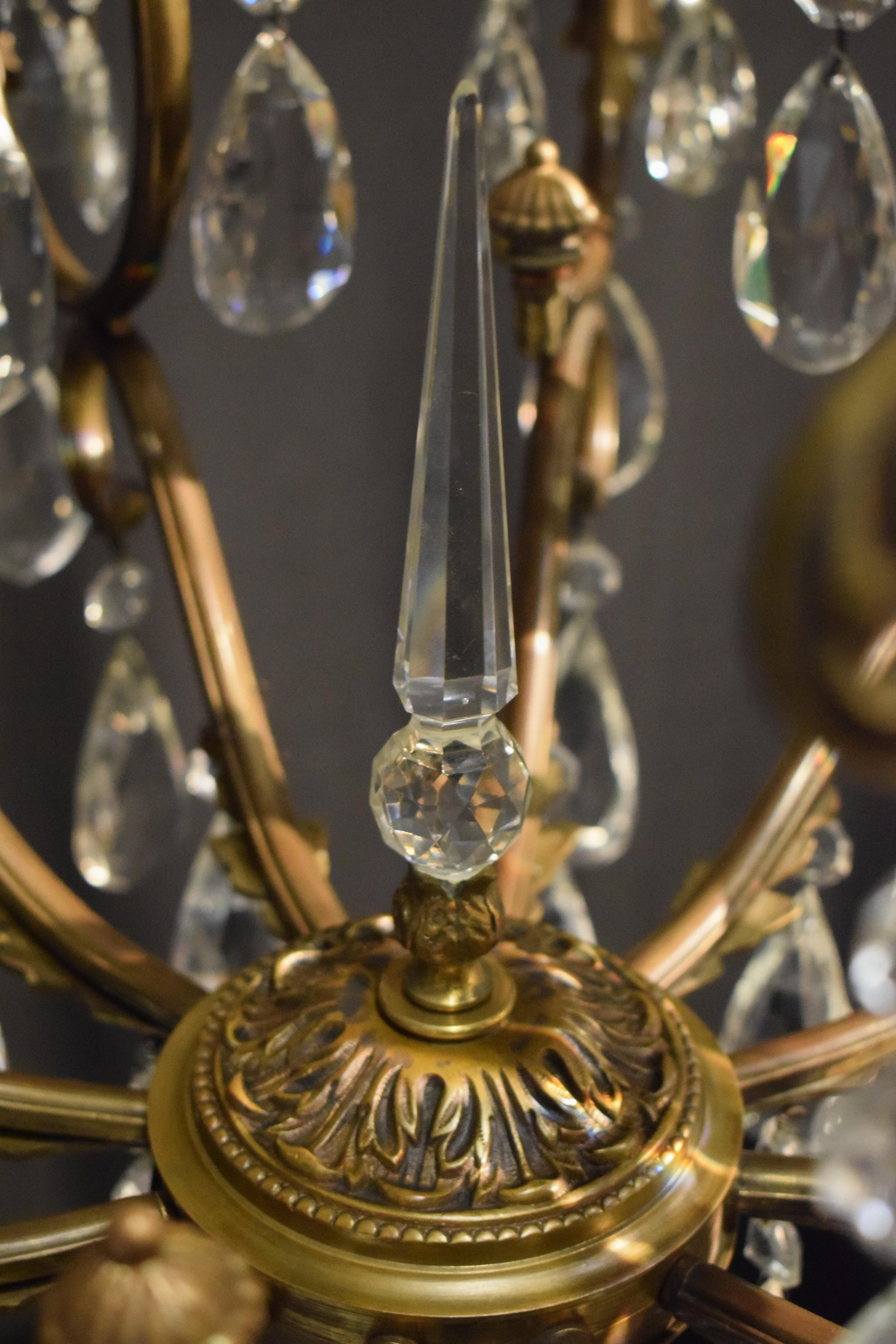 Fine Gilt Bronze & Crystal Chandelier For Sale 8