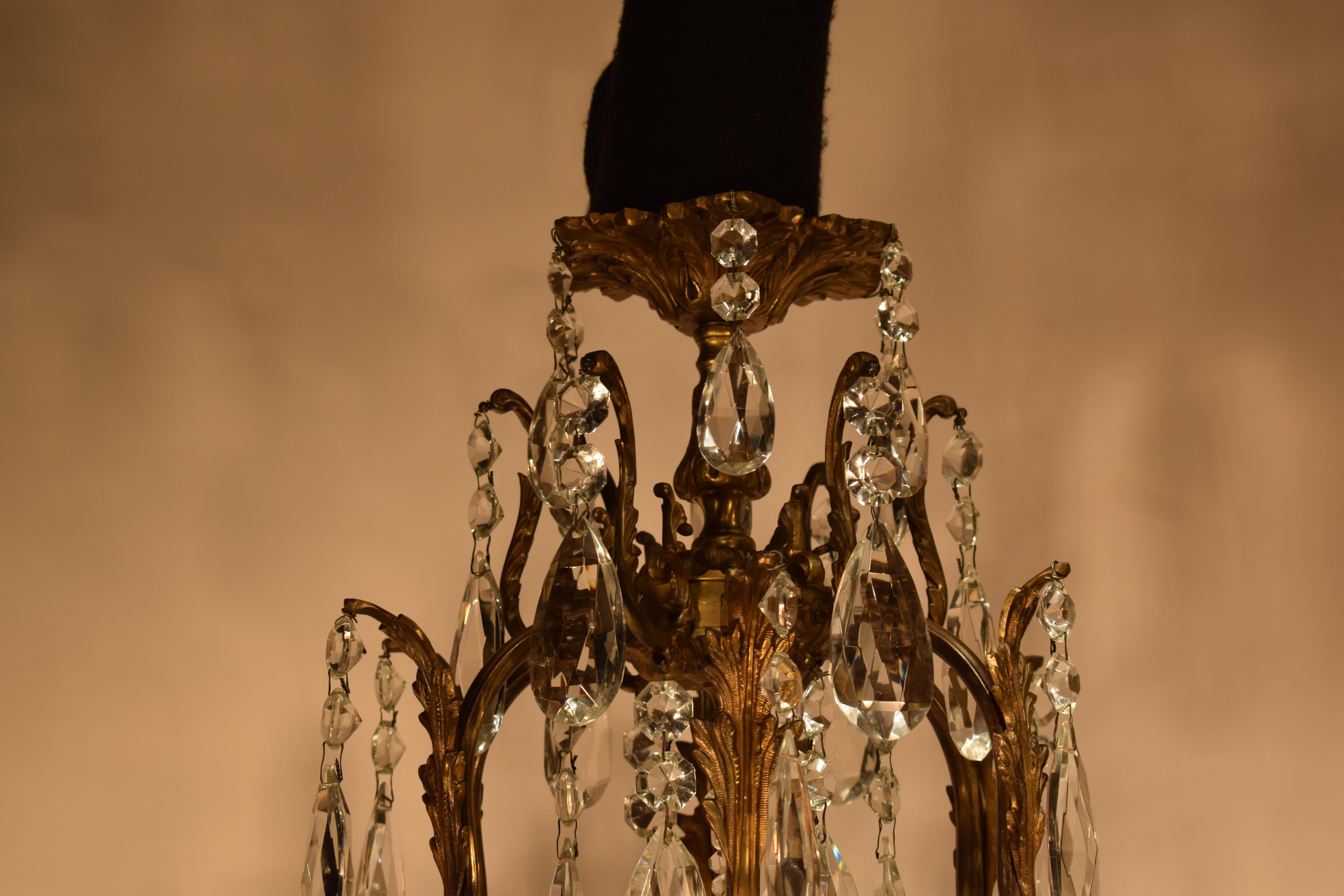 Mid-20th Century Fine Gilt Bronze & Crystal Chandelier For Sale