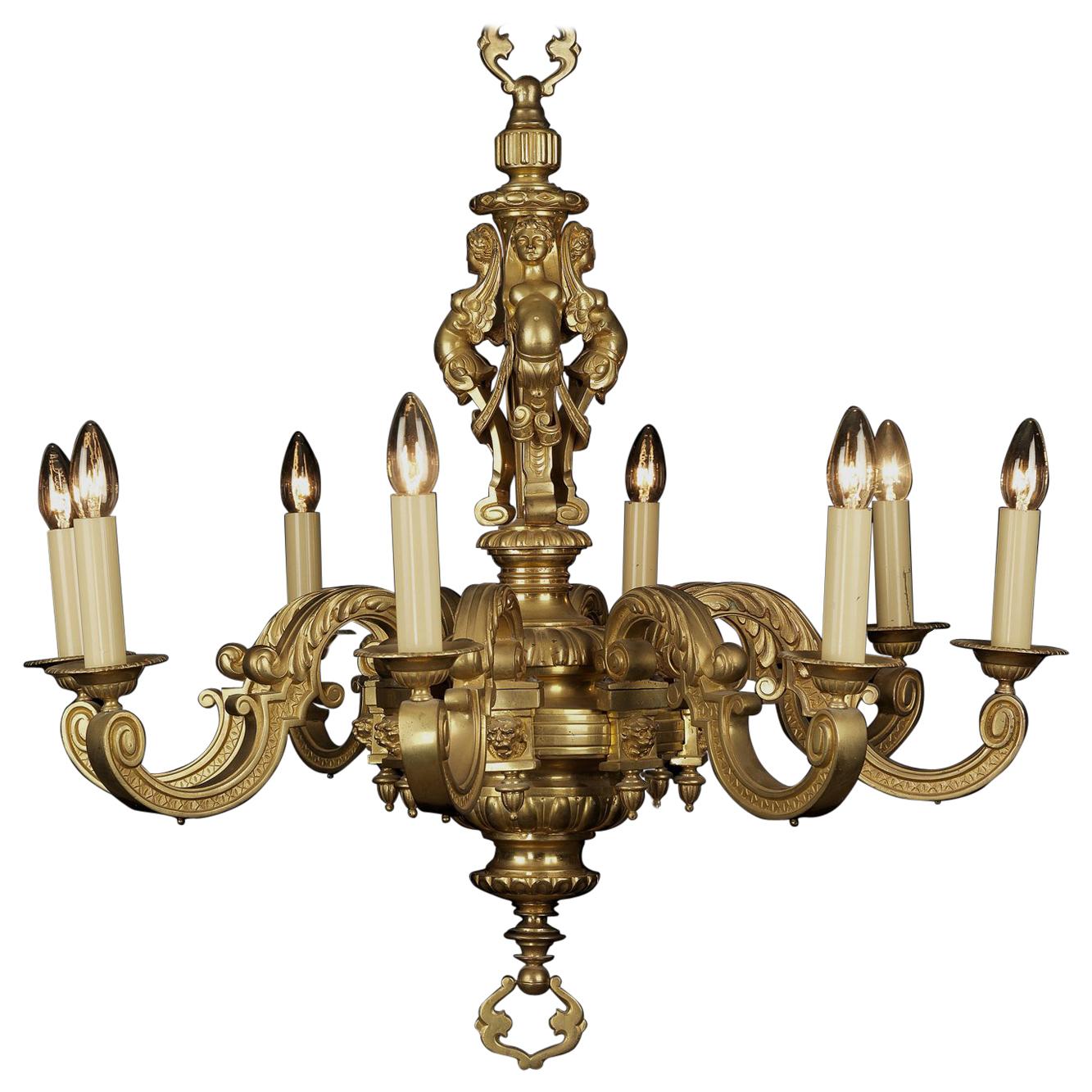 Fine Gilt-Bronze Louis XIV Style Eight-Light Chandelier, circa 1890 For Sale