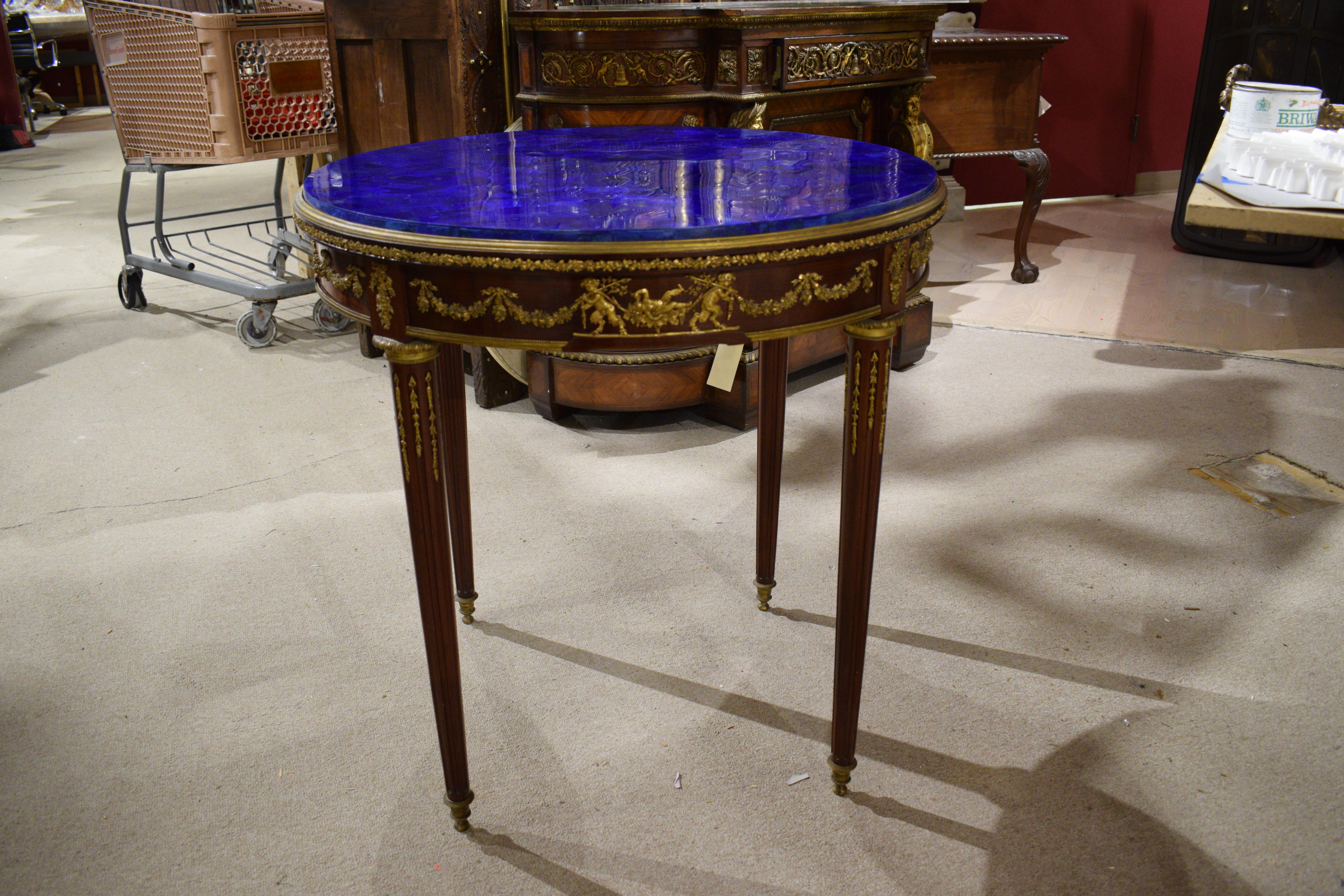 French Fine Gilt Bronze Mounted Table with Lapis Lazuli Top For Sale