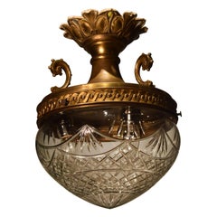 Fine Gilt Bronze Pendant, Cut Crystal Dome, France, circa 1930 3-Light