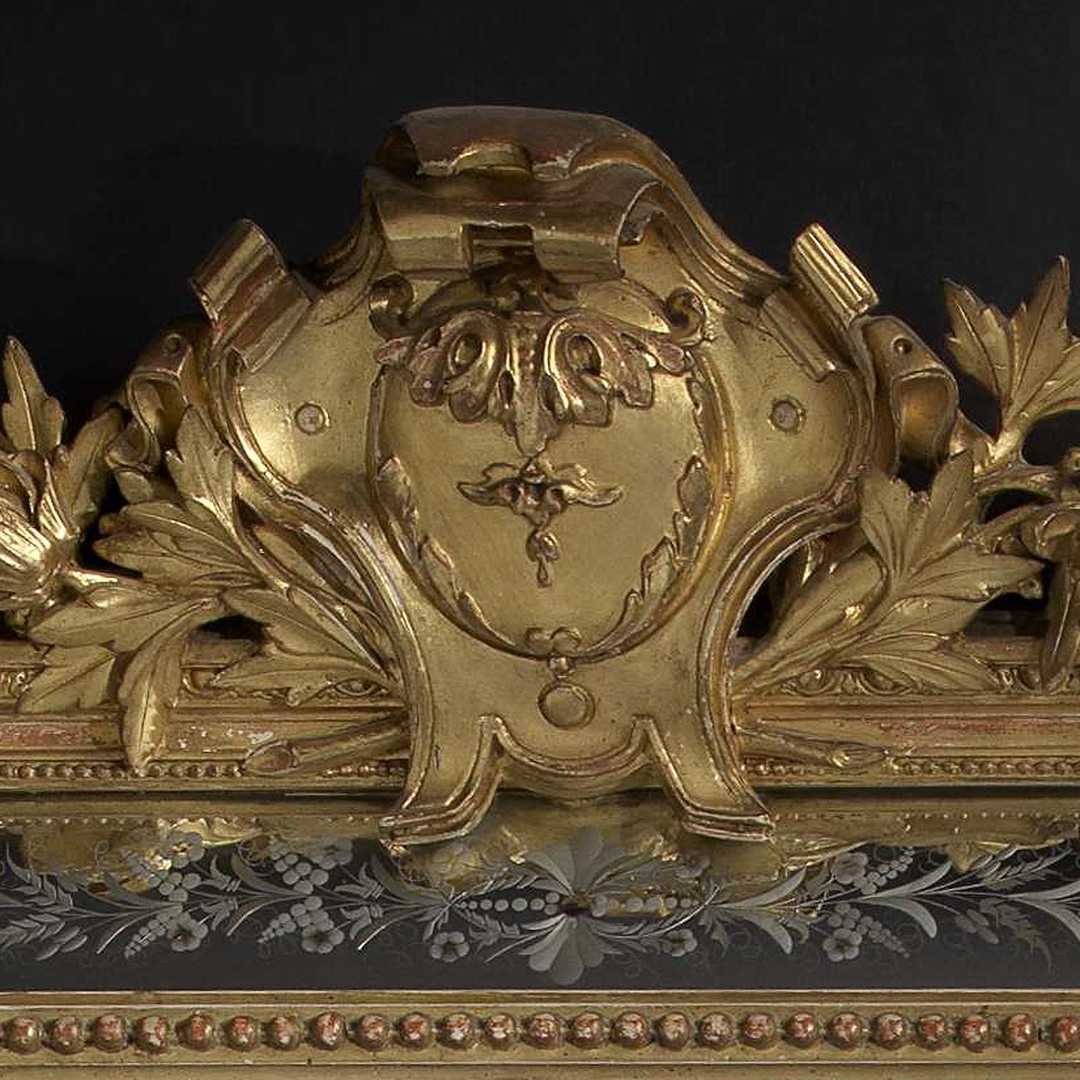 Louis XVI Fine Giltwood Cushion Mirror with Etched Side Plates, circa 1880 For Sale