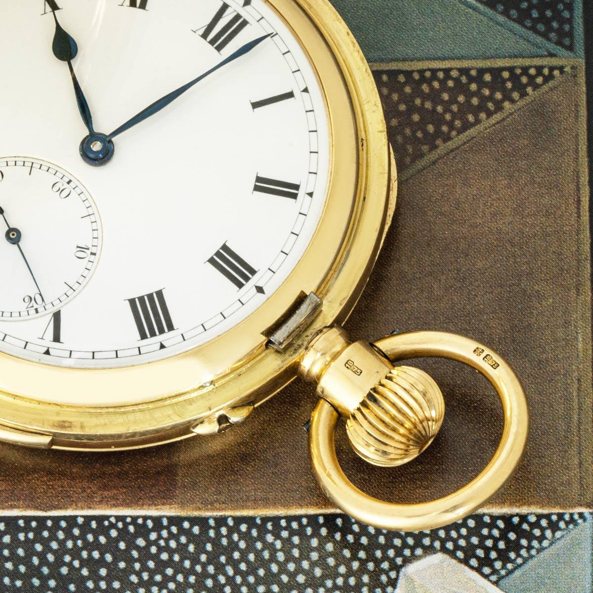 A Fine 18ct Yellow Gold Minute Repeater Keyless Lever Full Hunter Pocket Watch, C1919.

Dial: The perfect white Enamel dial with Roman numerals outer minute track and subsidiary seconds dial at six o'clock The original blued steel spade hands and