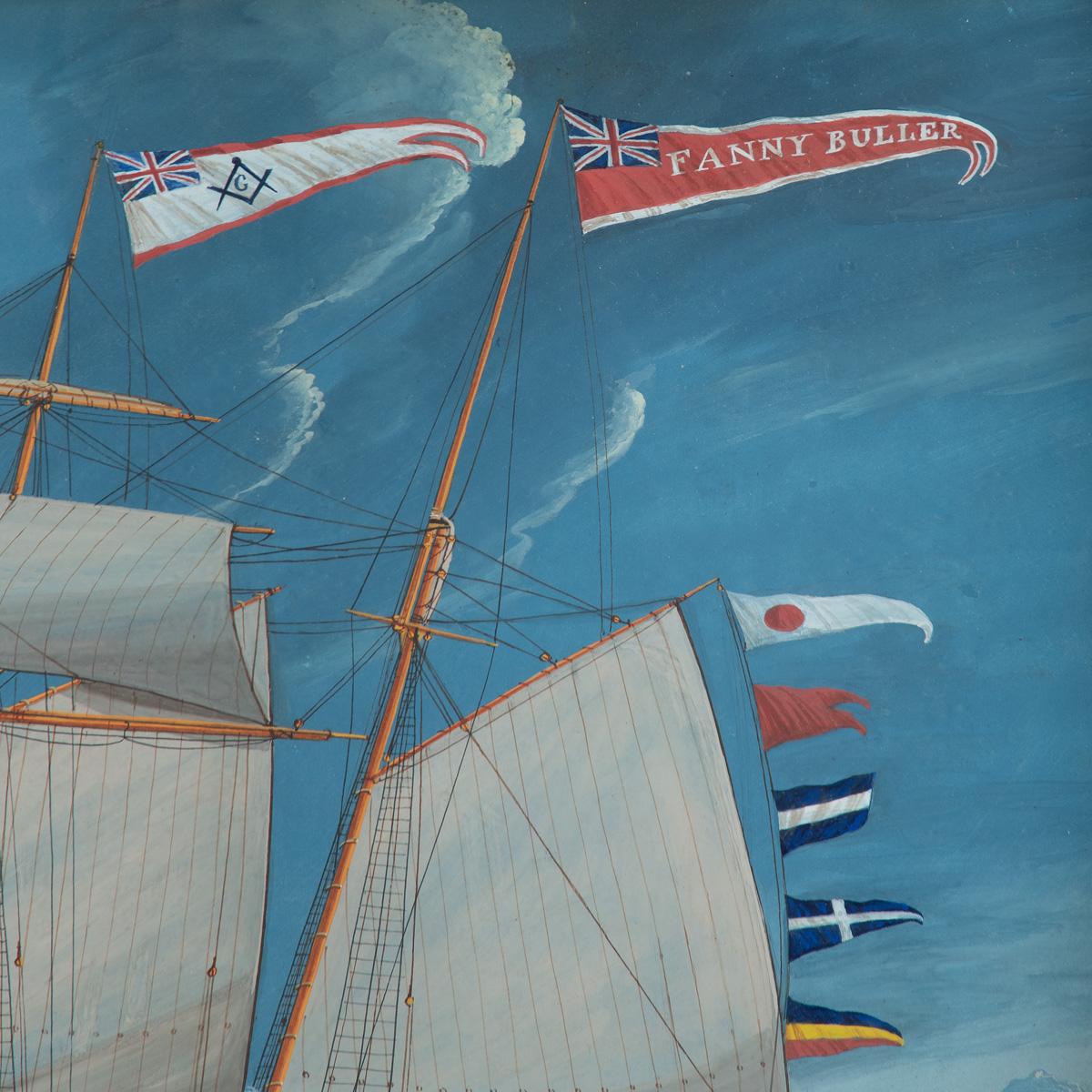 Une belle gouache du navire de commerce Fanny Buller au large des côtes italiennes à Starboa. Bon état - En vente à Lymington, Hampshire