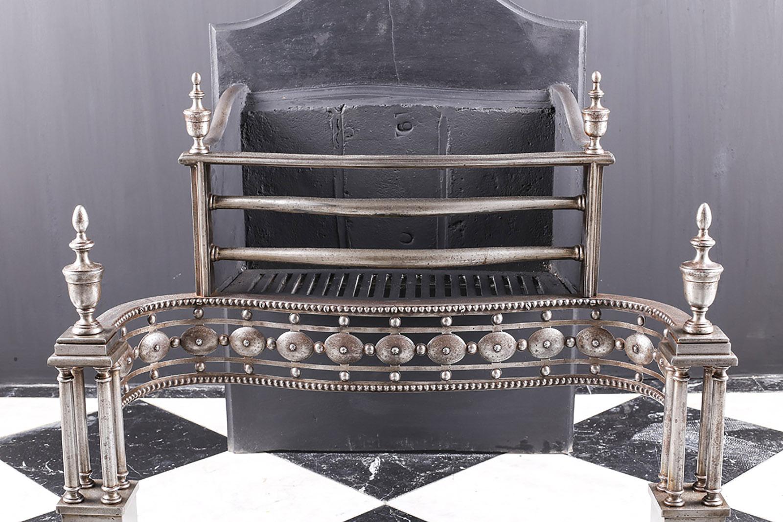 A Fine Grand Georgian Style Steel Cast Iron Engraved Antique Fire Basket, English Circa 1870.

Measures: Depth: 19? – 48.2 cm
External Height: 29 1/2? – 74.9 cm
External Width: 29? – 73.6 cm.
