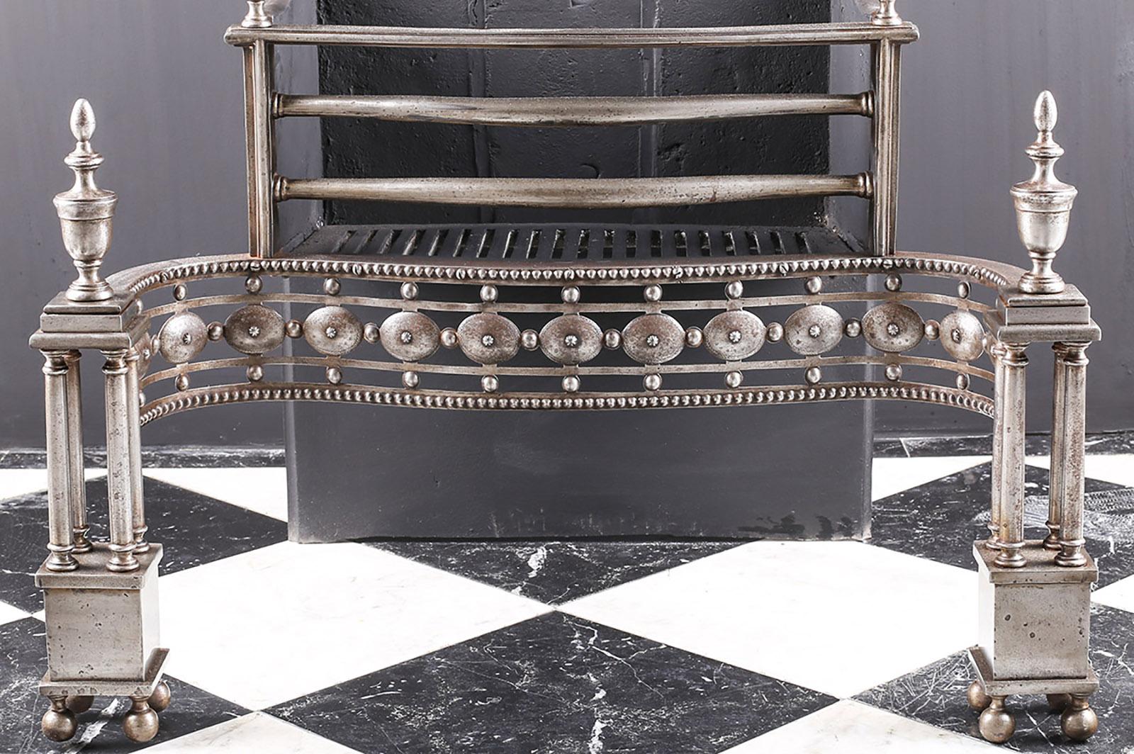 British Fine Grand Georgian Style Steel Cast Iron Engraved Antique Fire Basket, 1870 For Sale