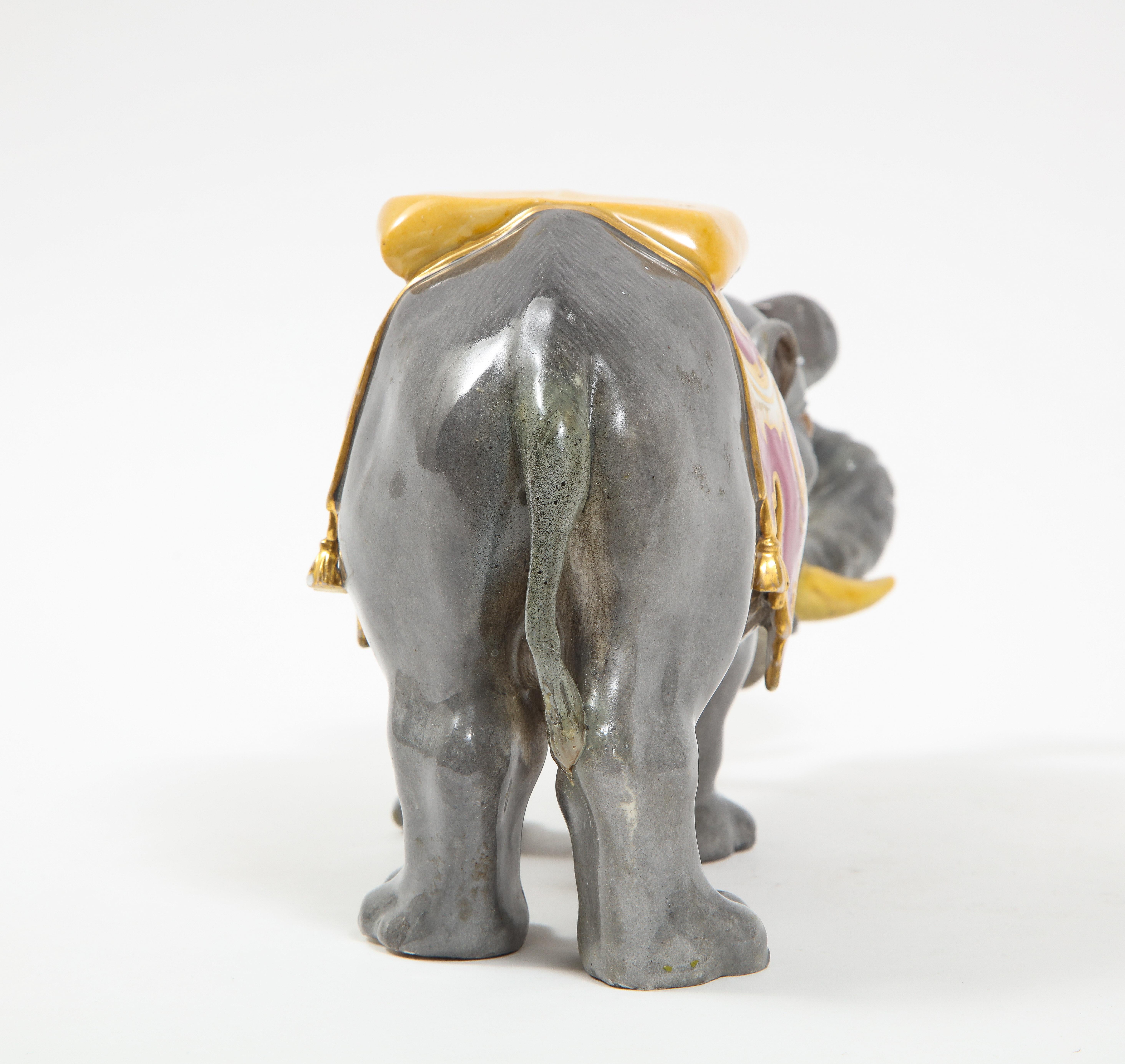 Islamic Fine Hand-Painted Meissen Porcelain Model of an Indian Elephant with a Saddle For Sale