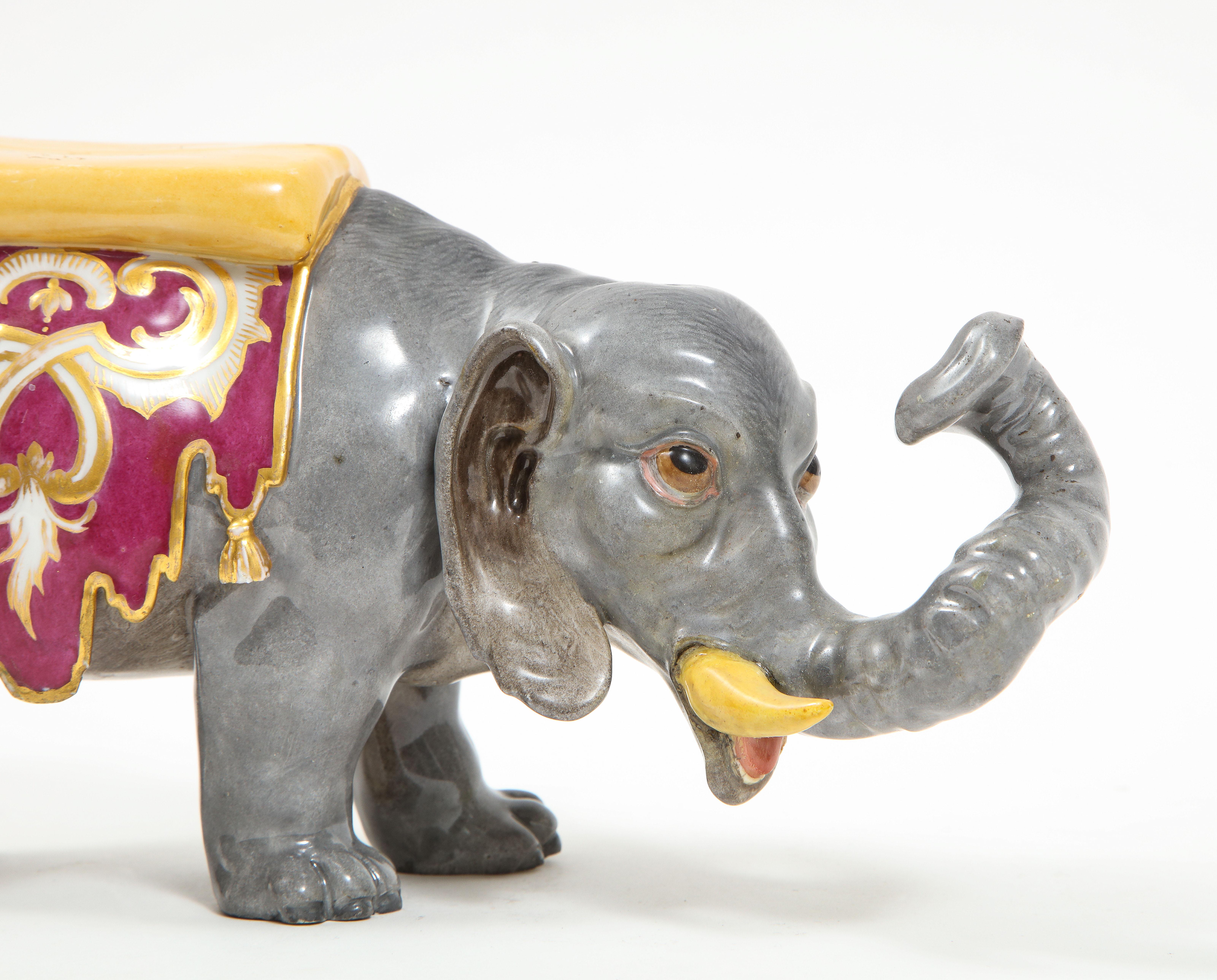 Fine Hand-Painted Meissen Porcelain Model of an Indian Elephant with a Saddle In Good Condition For Sale In New York, NY