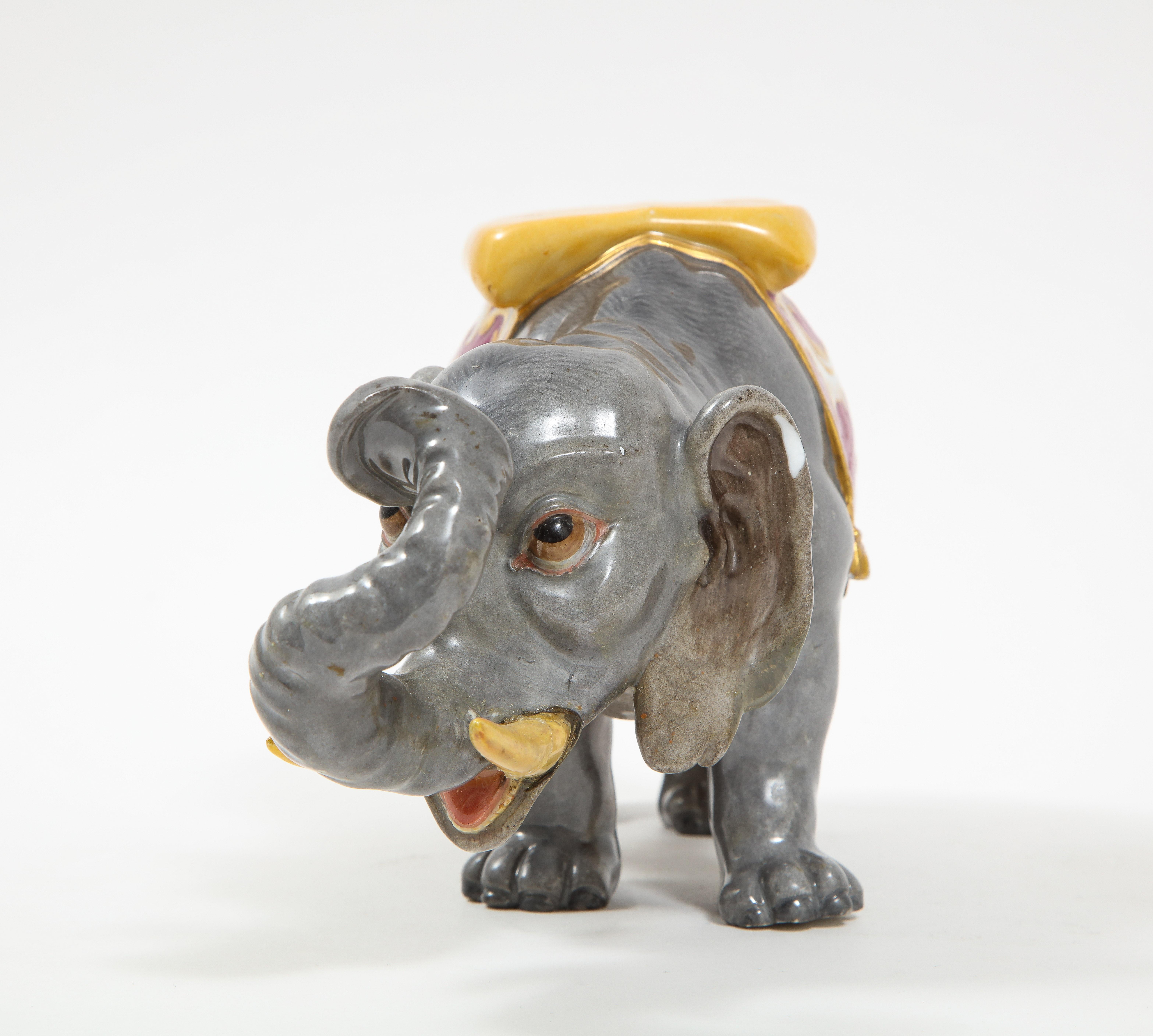19th Century Fine Hand-Painted Meissen Porcelain Model of an Indian Elephant with a Saddle For Sale