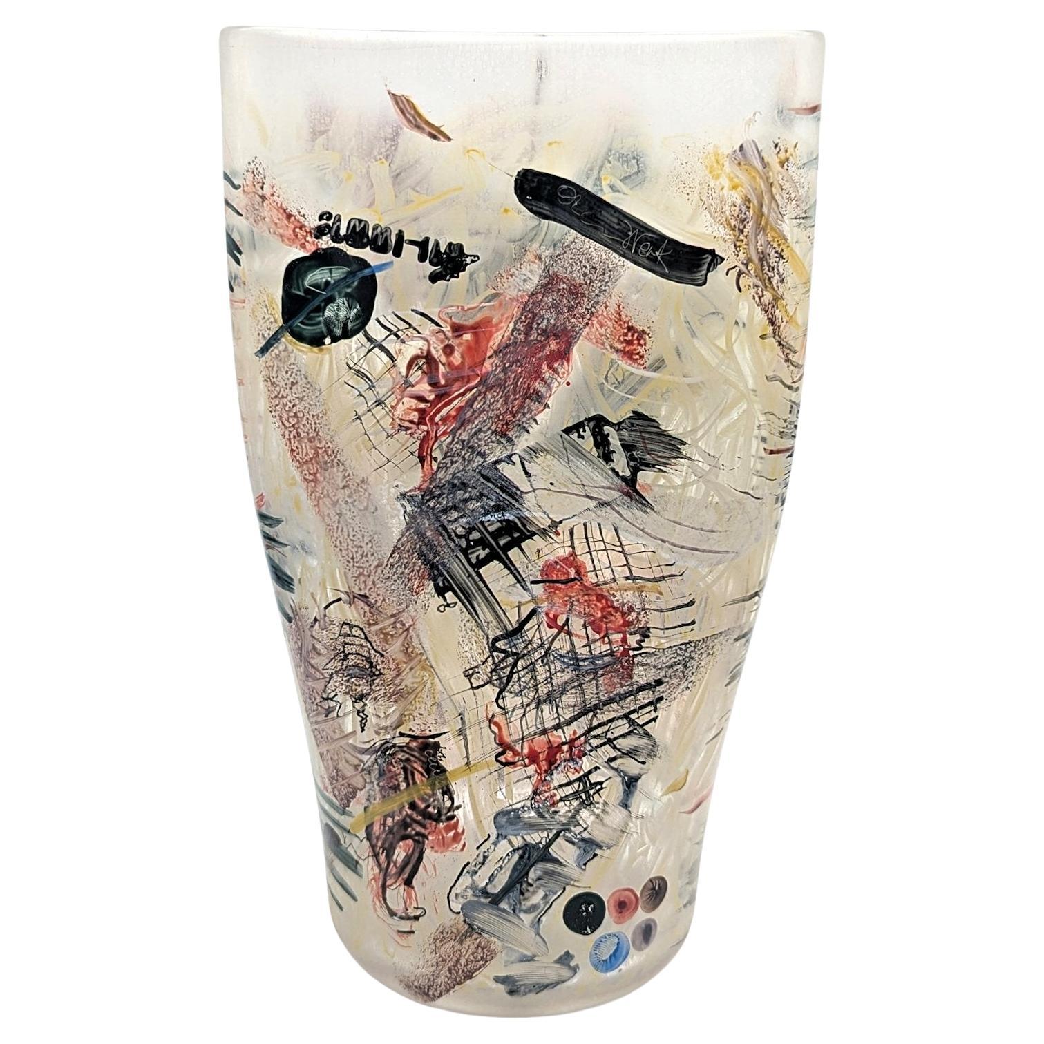A fine unique hand painted studio glass vessel by Richard Meitner made in 1983