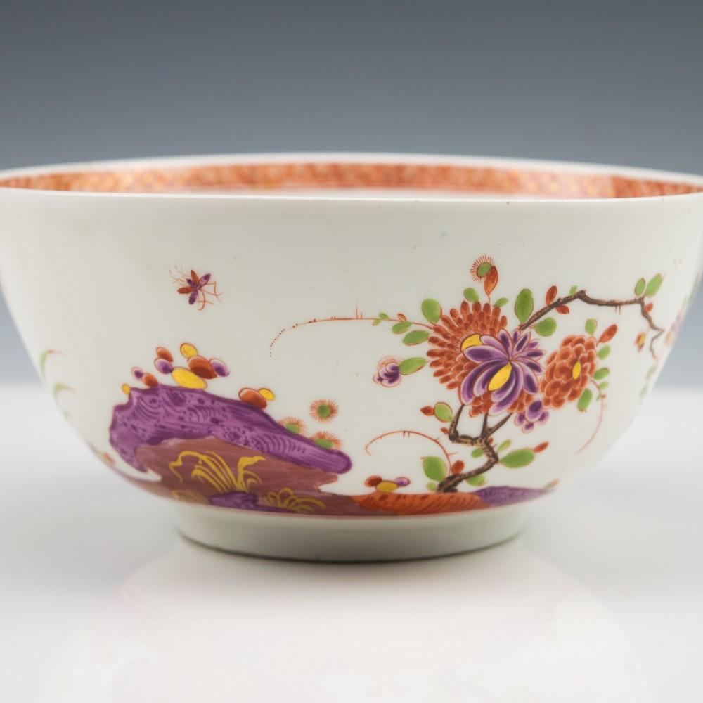 A Fine Important Early Meissen Porcelain Bowl by J E Stadler, 1720-5

The pink purple lustre invented by the chemist Johann Friedrich Bottger is a gold based compound. The analysis of the chemicals used in both the bodies , enamels and glazes has
