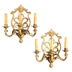 Antique A Fine & Impressive Pair of Rococo Revival Gilt Bronze Wall Sconces, Circa 1900
