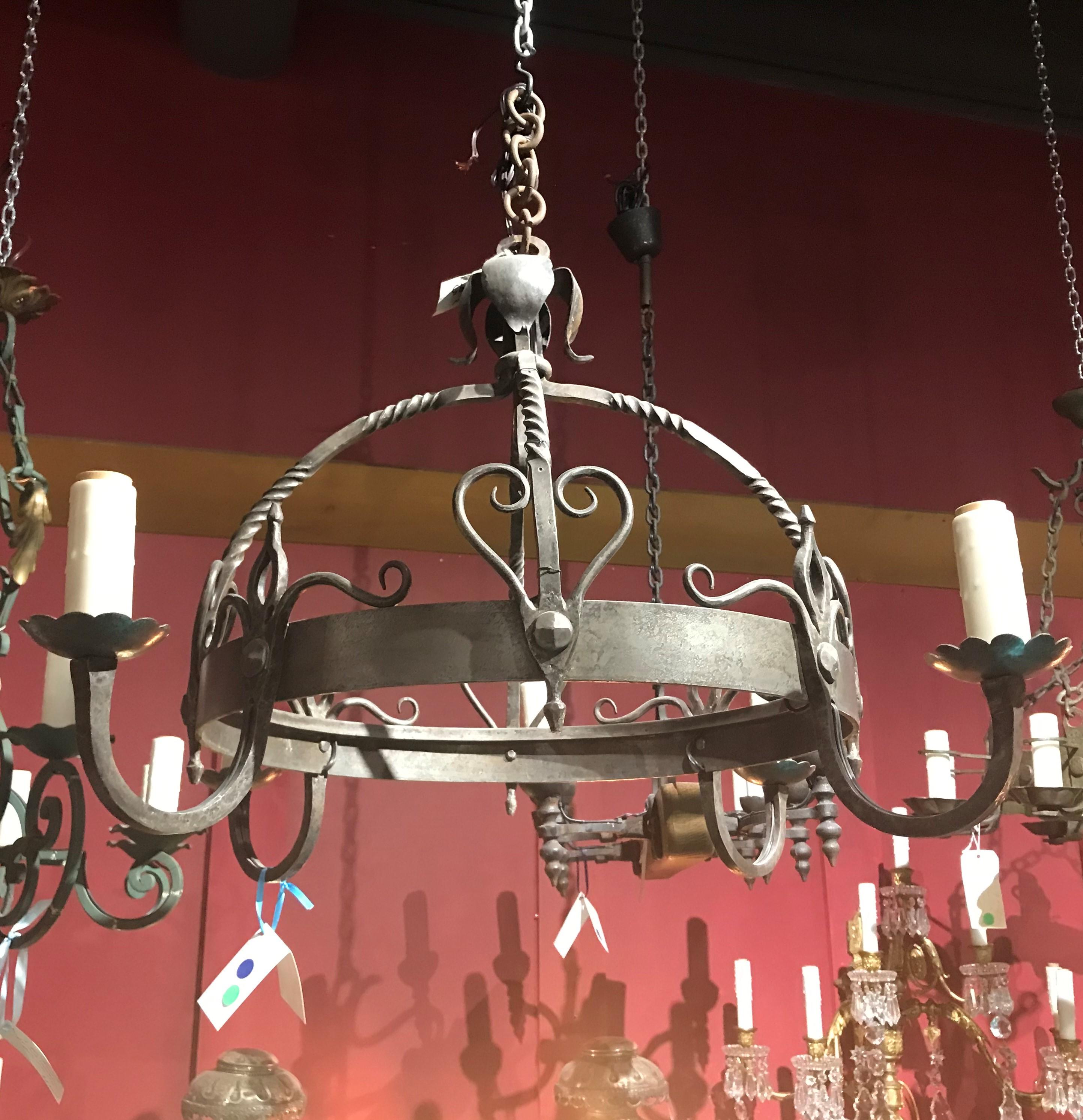 French Fine Iron Chandelier, France, circa 1900 For Sale