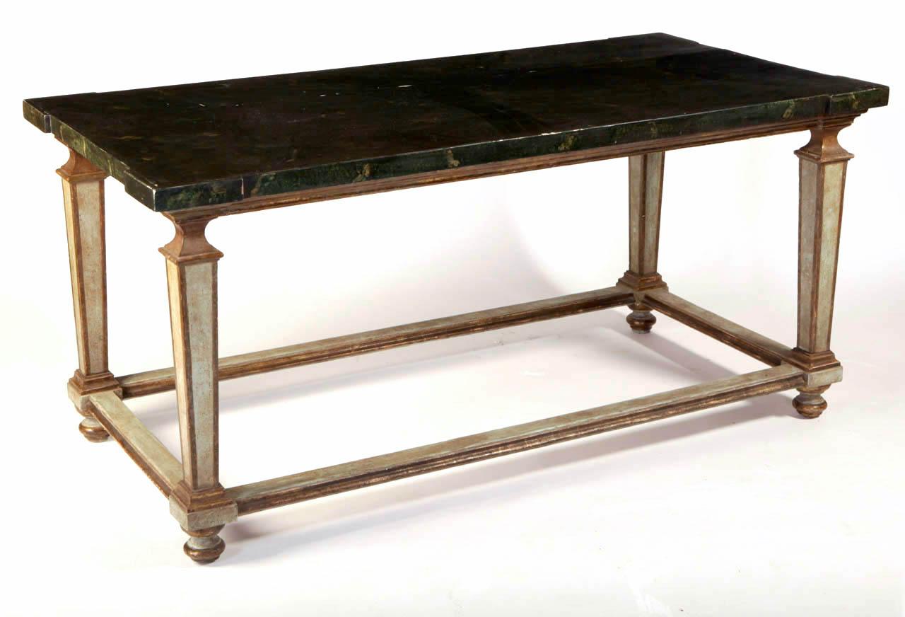 A Fine Italian 17' century Painted and Parcel- gilt Center Table with a Painted Faux -Marble Top. cm; 168x85x68
 