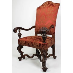 Fino sillón trono italiano de nogal tallado florentino del siglo XIX