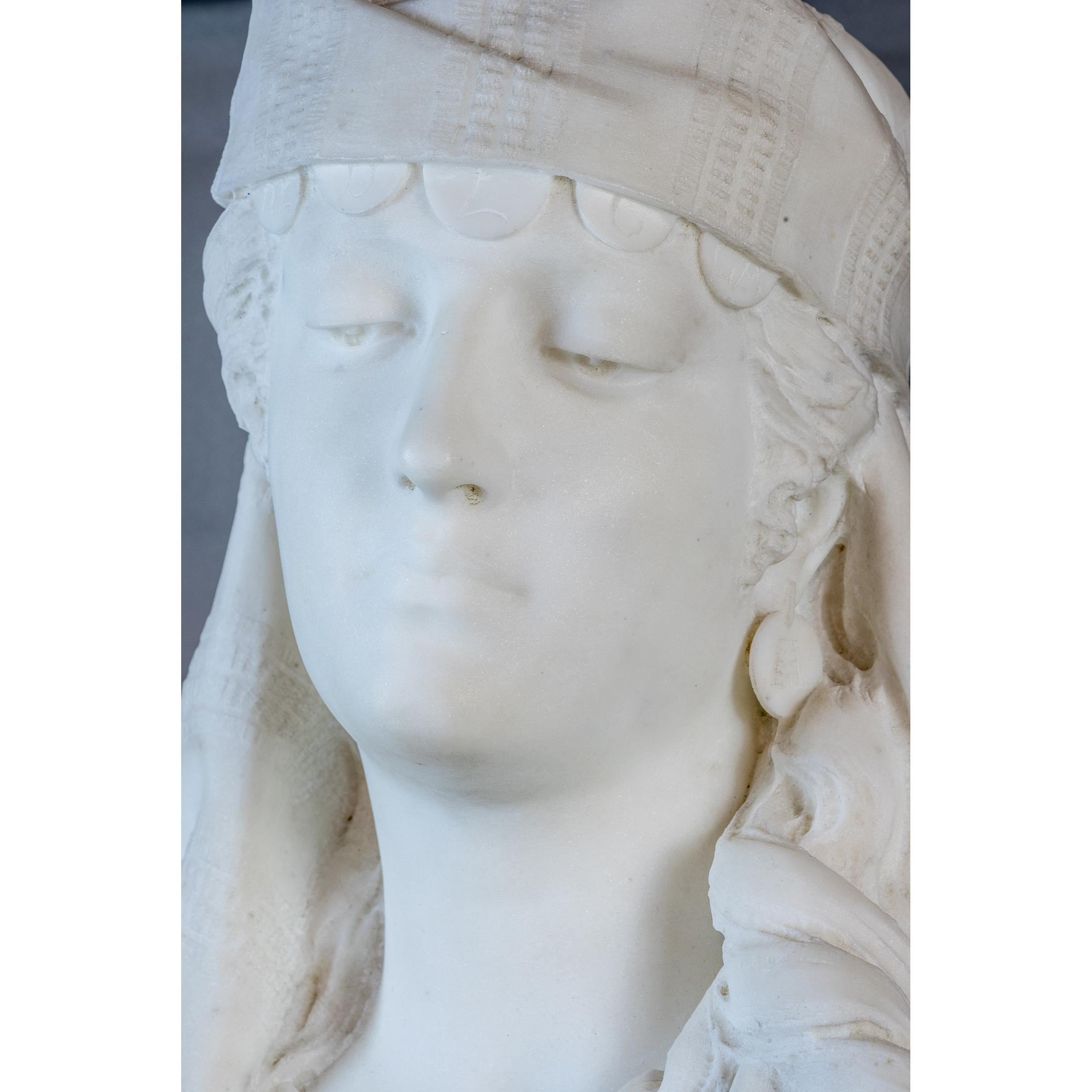 Italian  White Marble Bust Statue of a Woman by Guasti For Sale