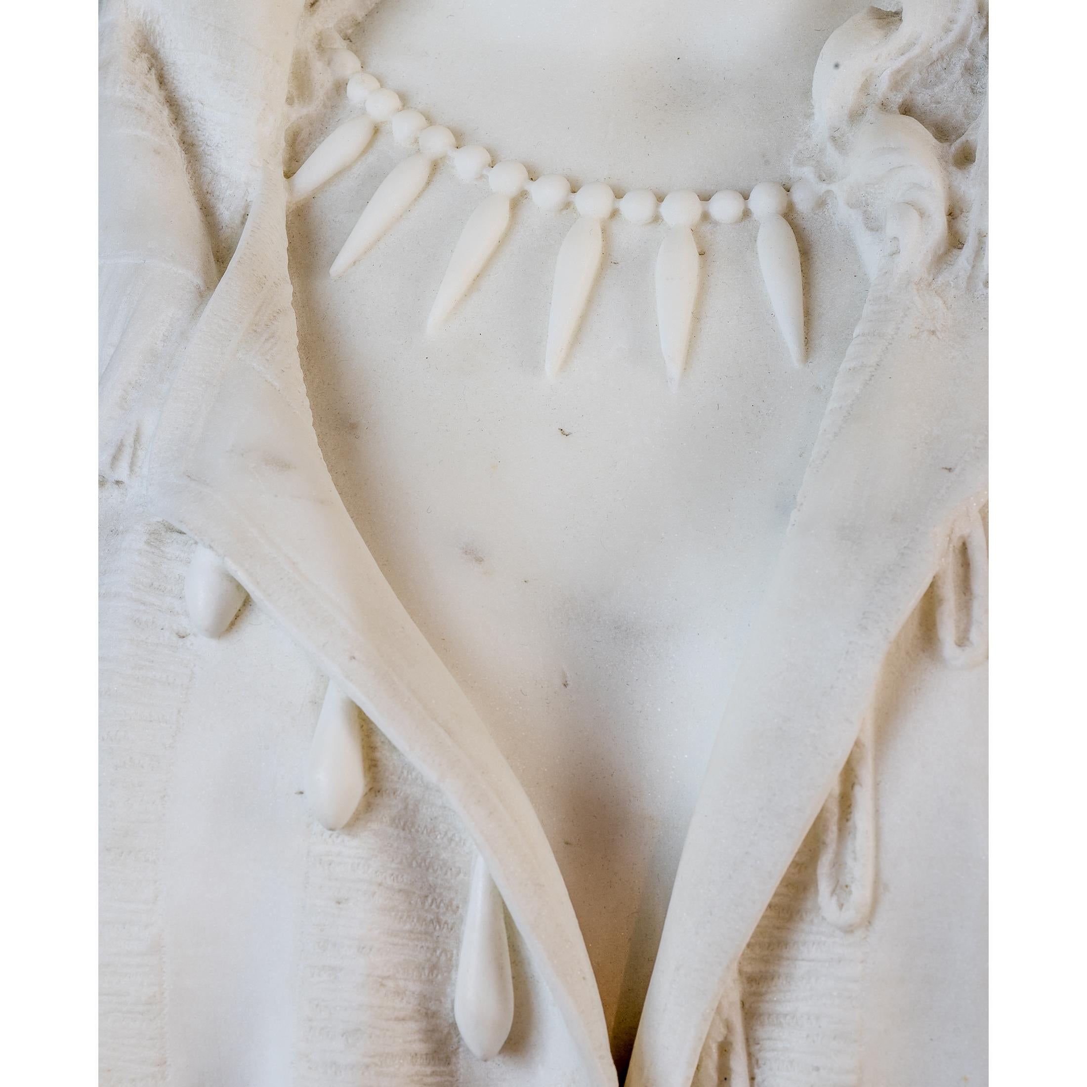 Carved  White Marble Bust Statue of a Woman by Guasti For Sale