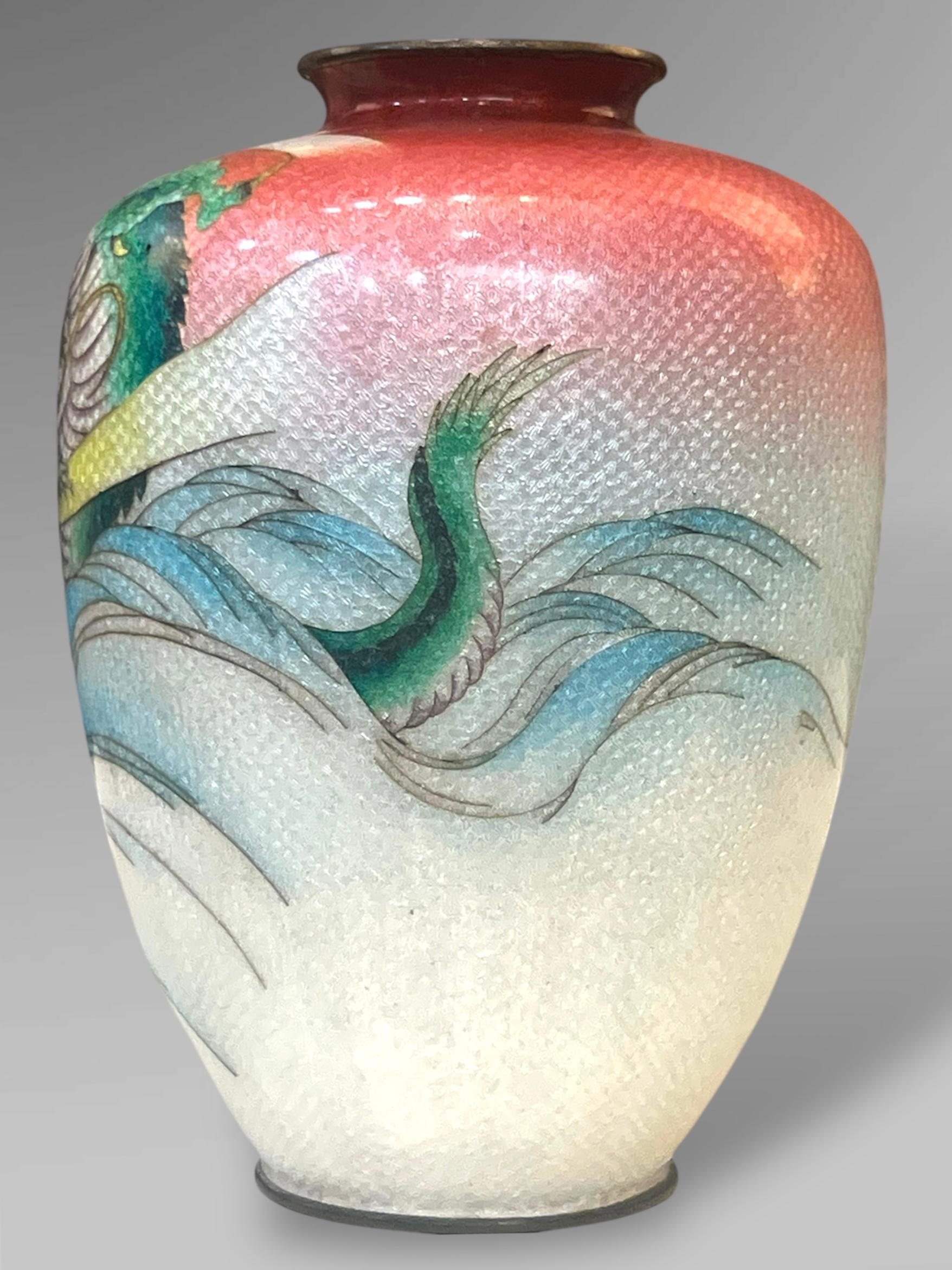 A Fine Japanese Cloisonné Enamel Vase with Dragon&Waves, Signed Kumeno Teitaro For Sale 5