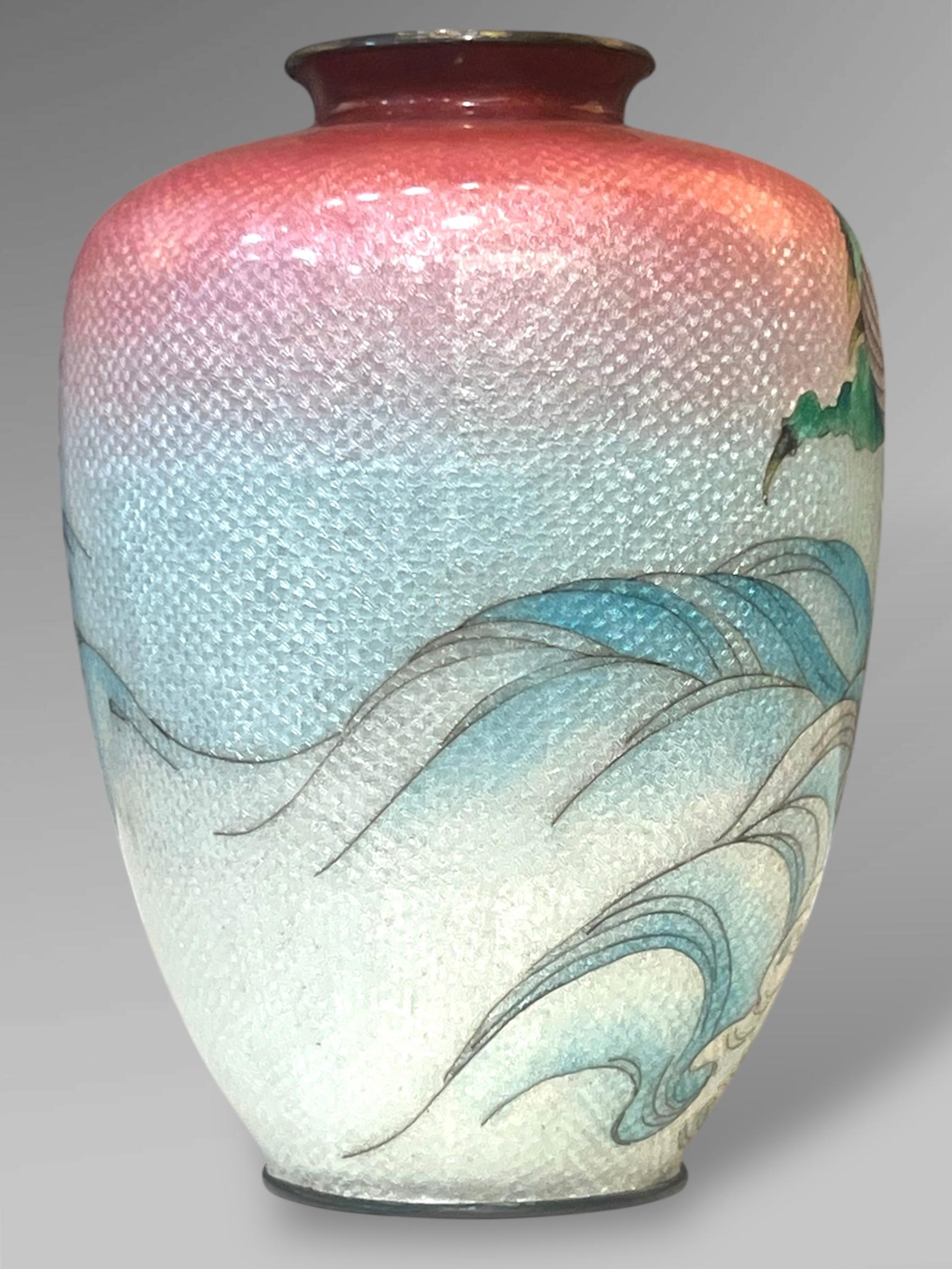 A Fine Japanese Cloisonné Enamel Vase with Dragon&Waves, Signed Kumeno Teitaro For Sale 7