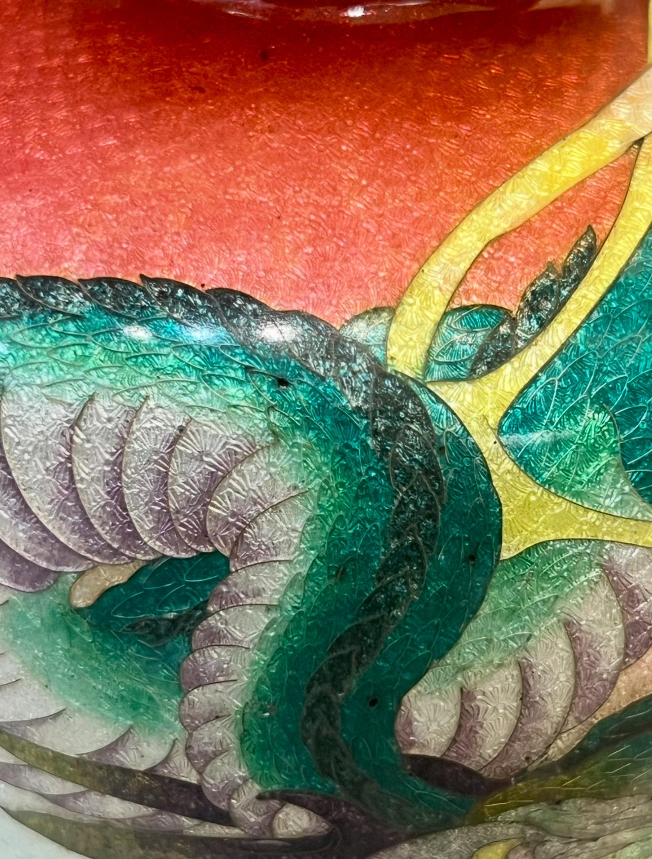 A Fine Japanese Cloisonné Enamel Vase with Dragon&Waves, Signed Kumeno Teitaro For Sale 12