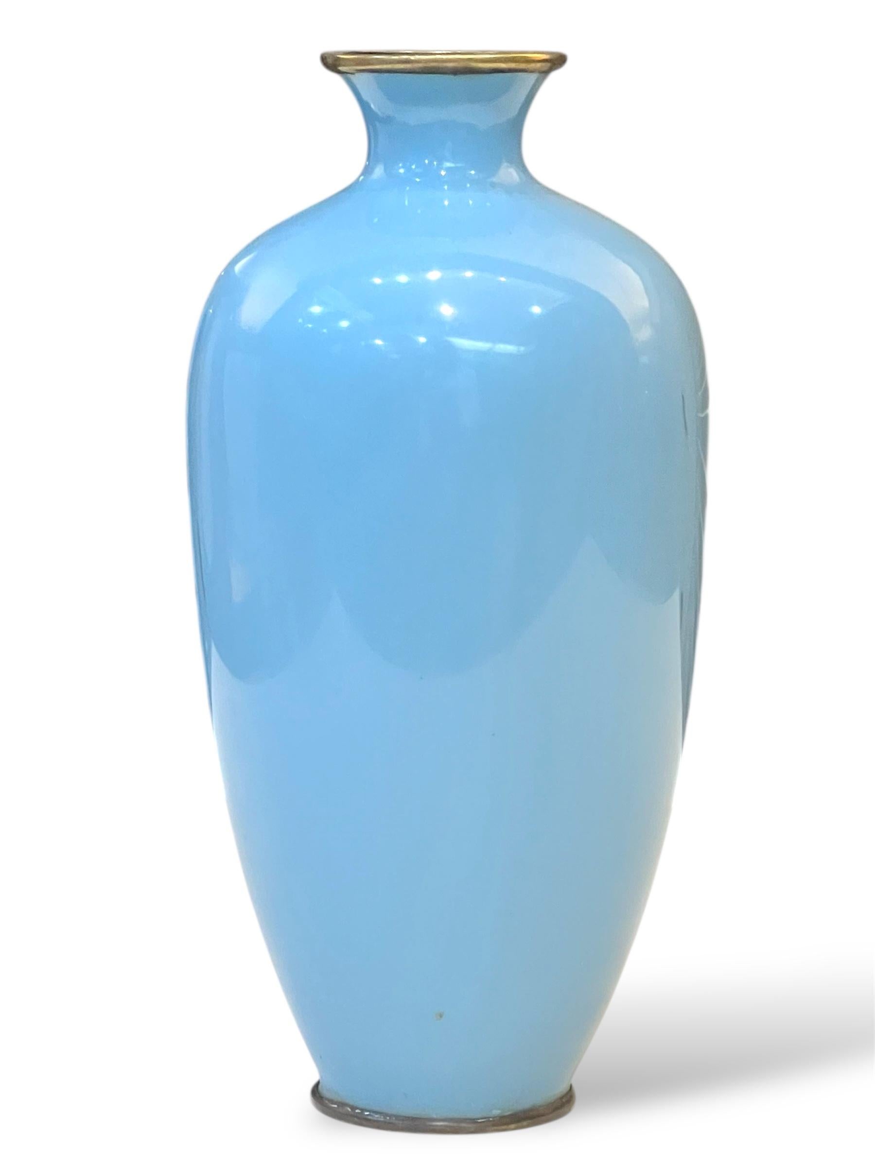 A Fine Japanese Cloisonné Enamel Vase with Irises. Meiji period For Sale 7