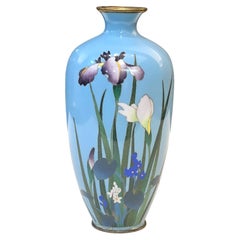 A Fine Japanese Cloisonné Enamel Vase with Irises. Meiji period