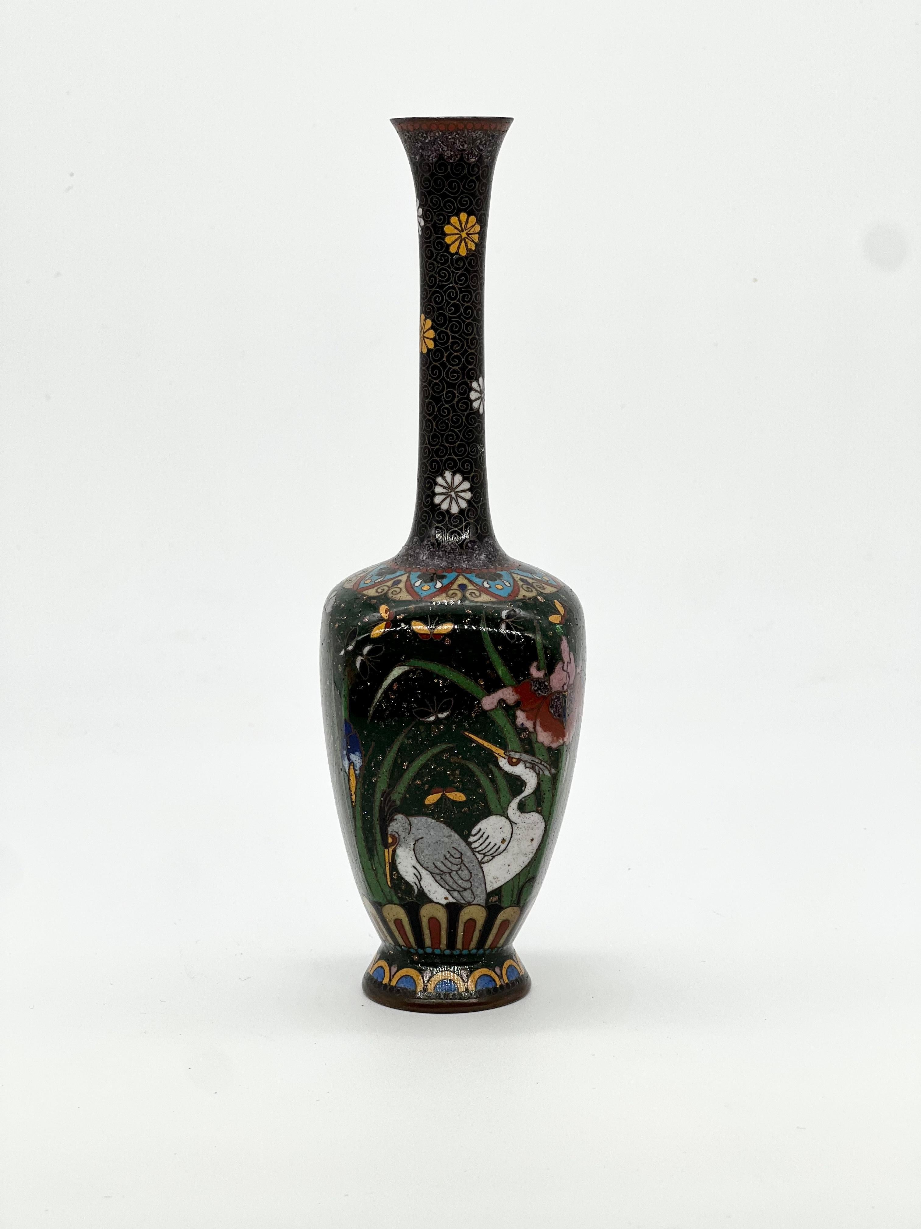 19th Century Fine Japanese Kyoto Shippo Cloisonne Enamel Vase, 19th C  For Sale