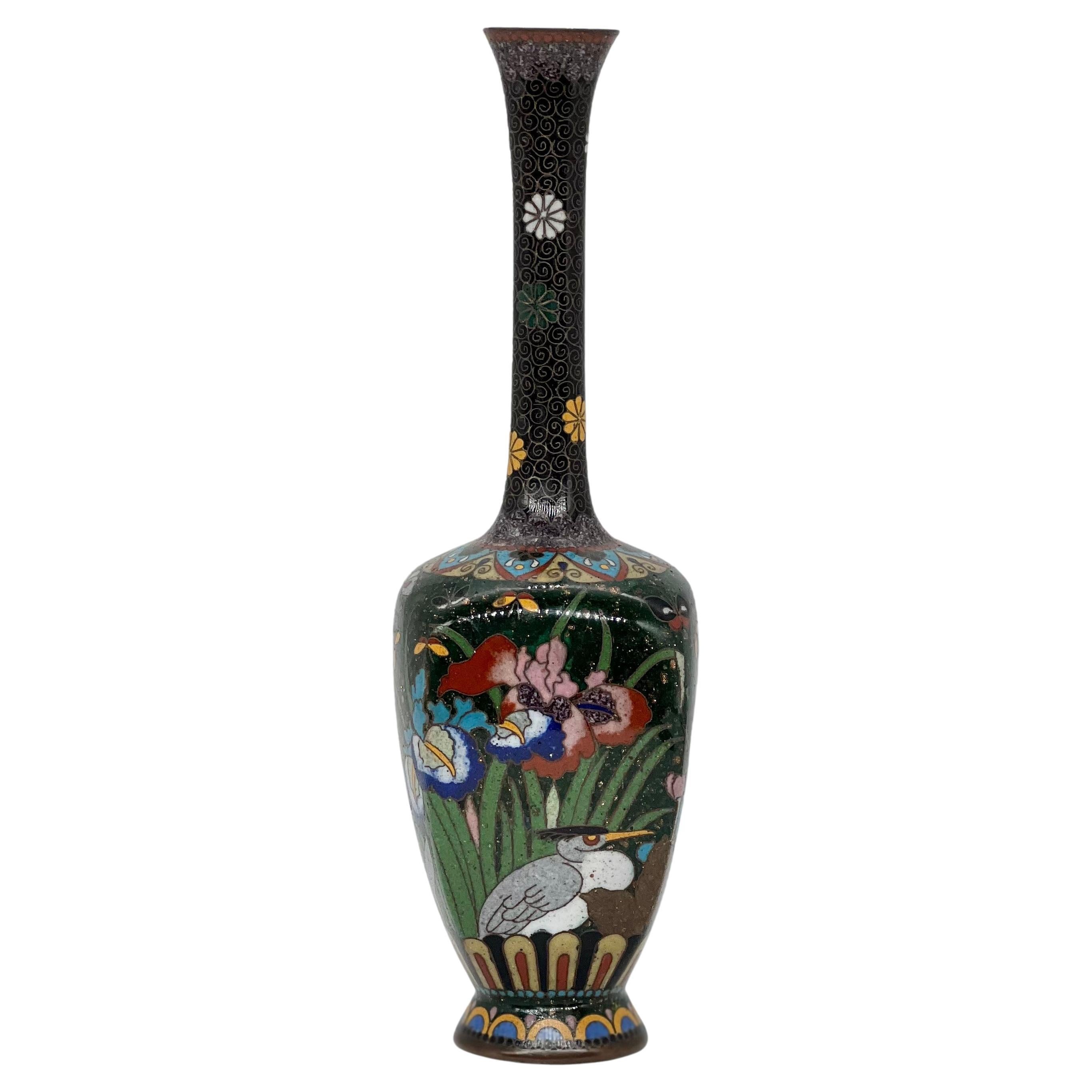 Fine Japanese Kyoto Shippo Cloisonne Enamel Vase, 19th C 