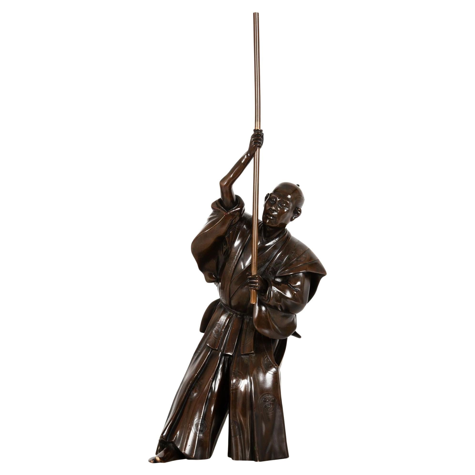 A Fine Japanese Meiji Period Antique Bronze Sculpture of a Samurai Warrior