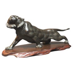 A Fine Japanese Meiji Period Bronze Figure of a Crouching Tiger By Hideyoshi