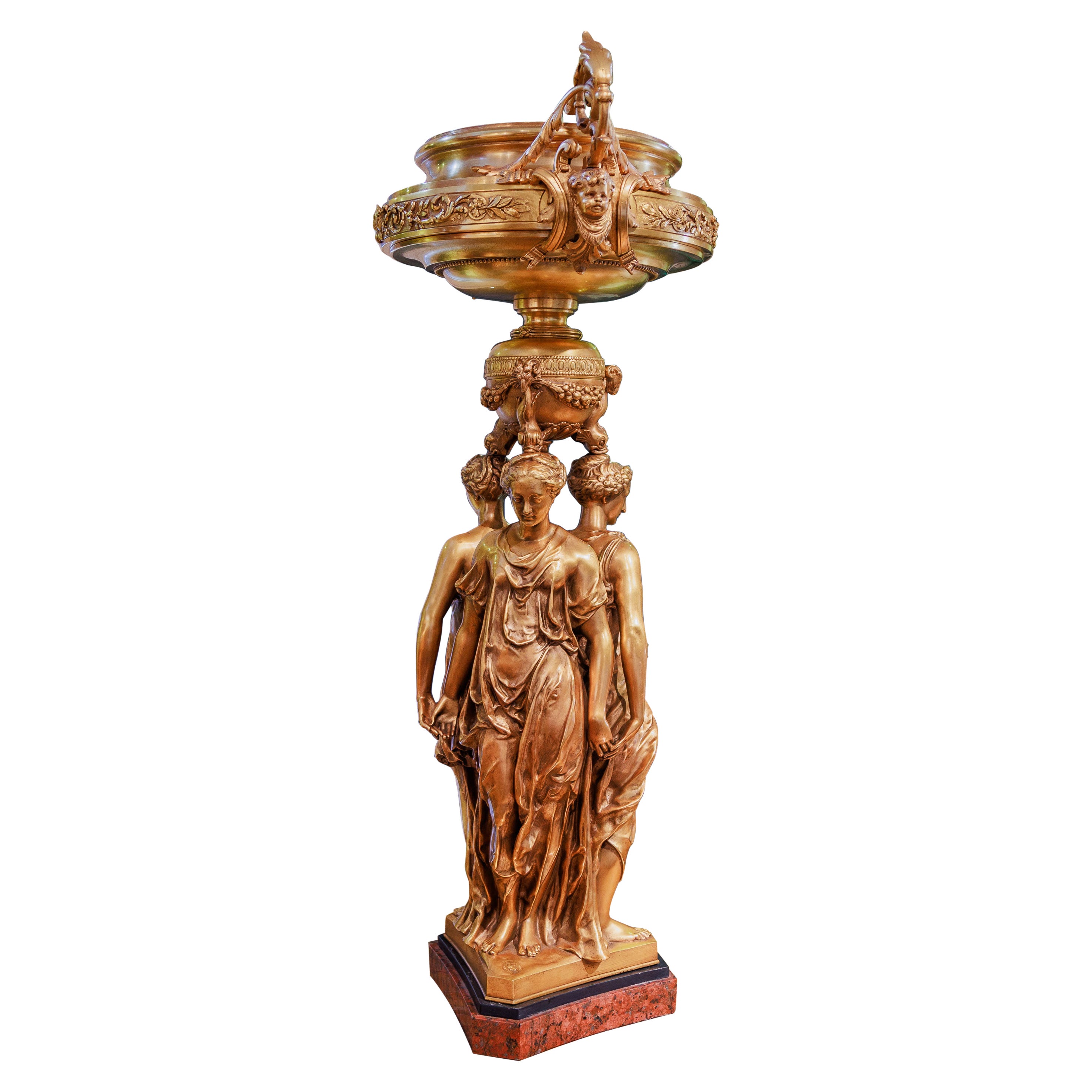 A  beau grand centre de table en bronze doré du 19e C. C.C. Les trois grilles de Barbedienne