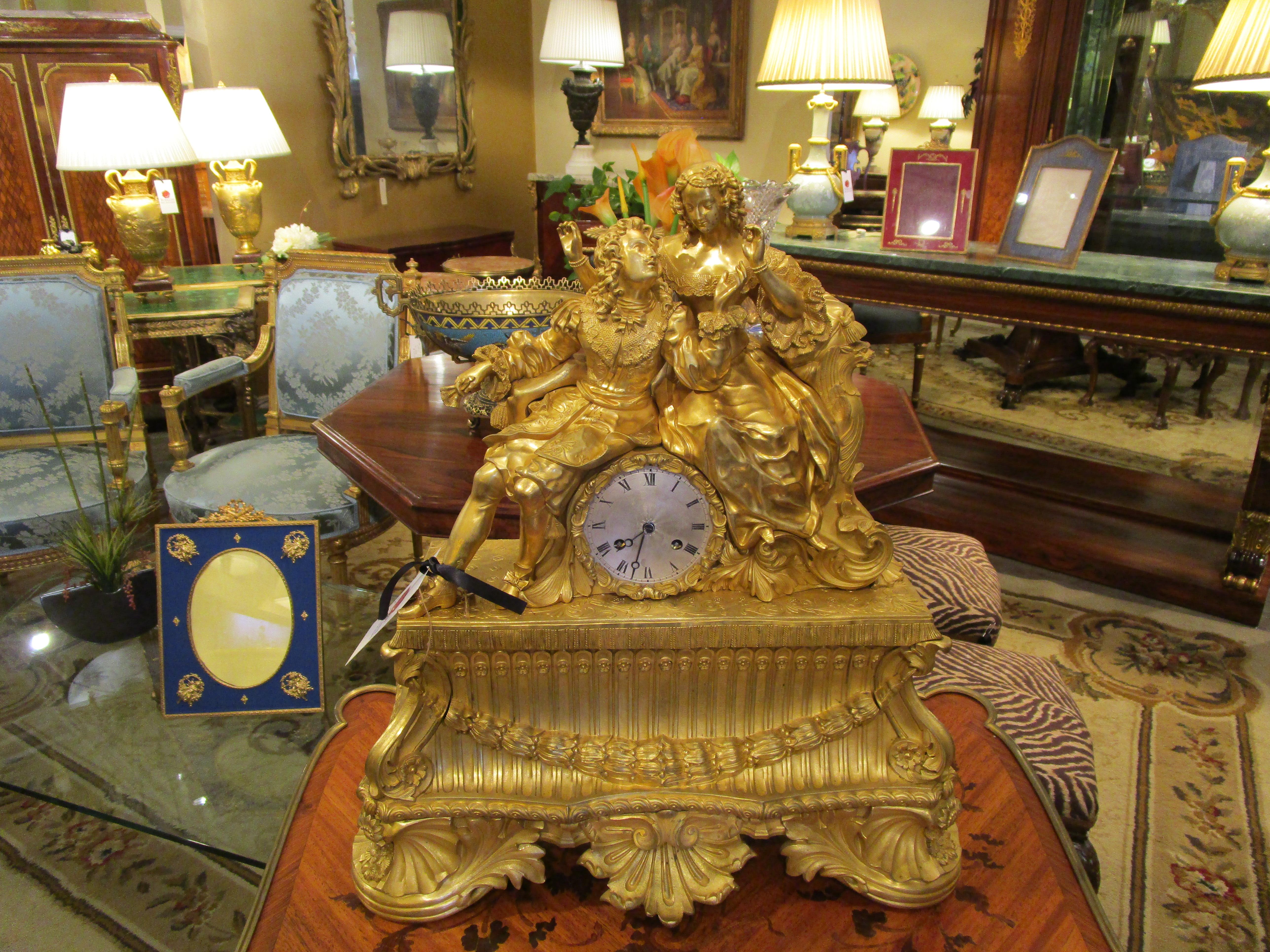 Louis Philippe A fine large 19th century French fire gilt bronze mantel clock.  For Sale