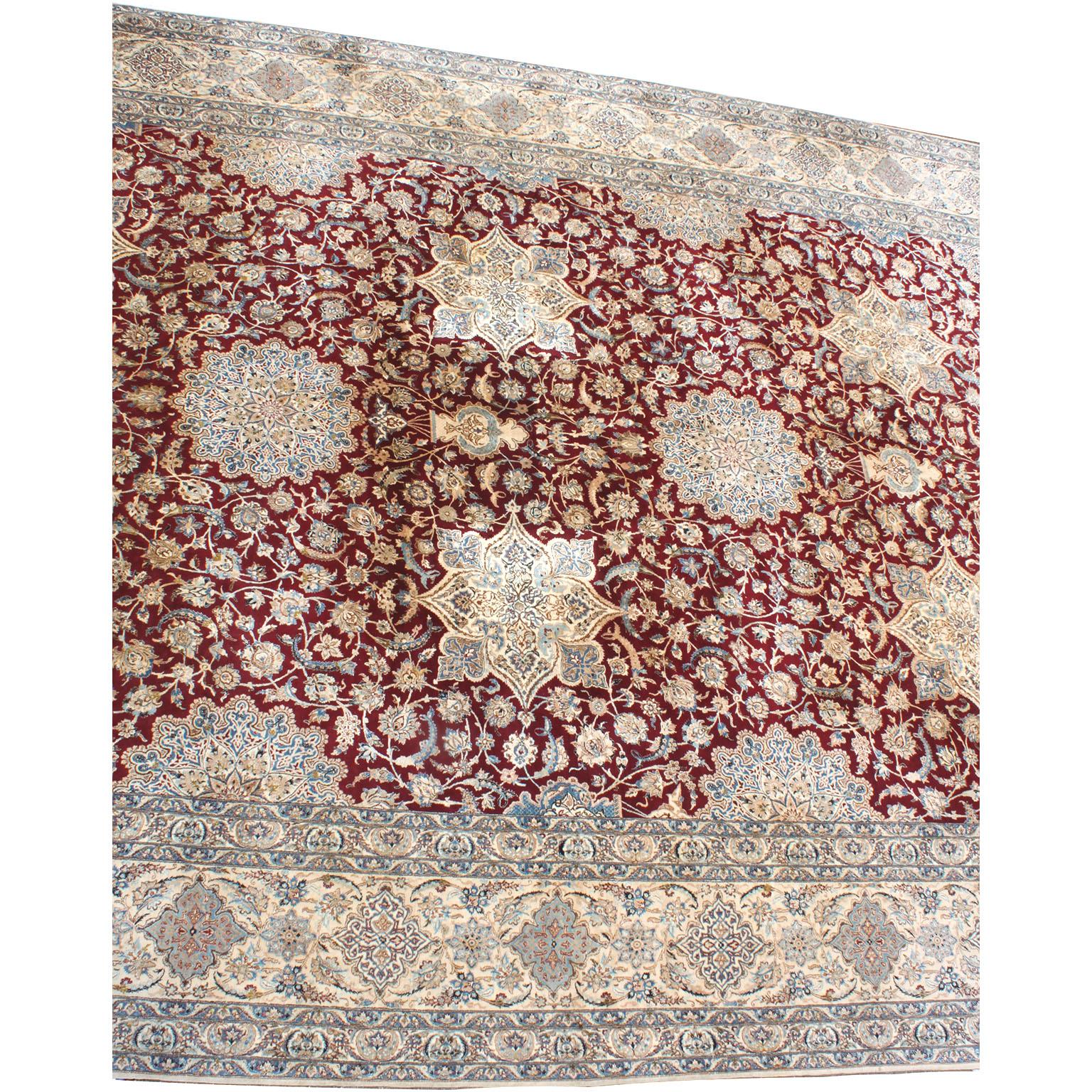 Fine Large and Palatial Persian Nain Hand-Knotted Wool and Silk Pile Area Rug For Sale 5