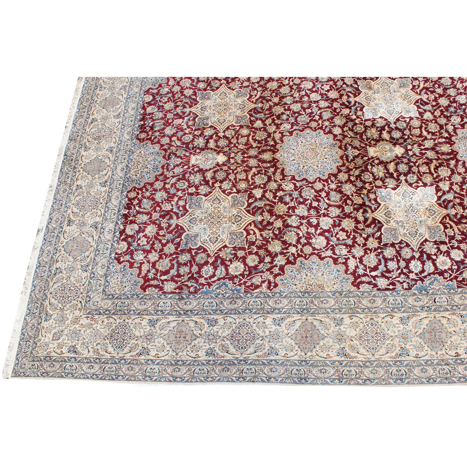 Fine Large and Palatial Persian Nain Hand-Knotted Wool and Silk Pile Area Rug For Sale 6