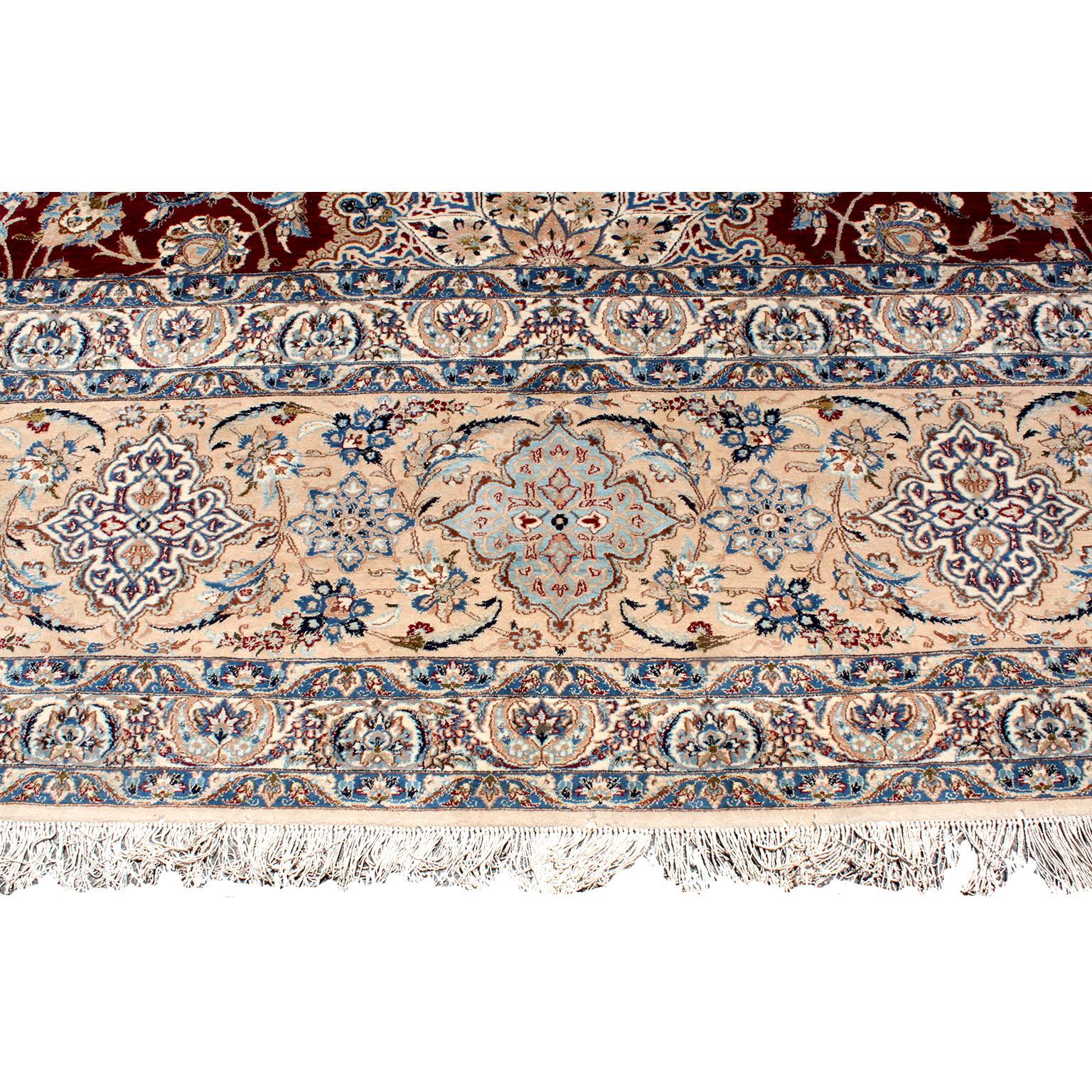 Fine Large and Palatial Persian Nain Hand-Knotted Wool and Silk Pile Area Rug For Sale 8