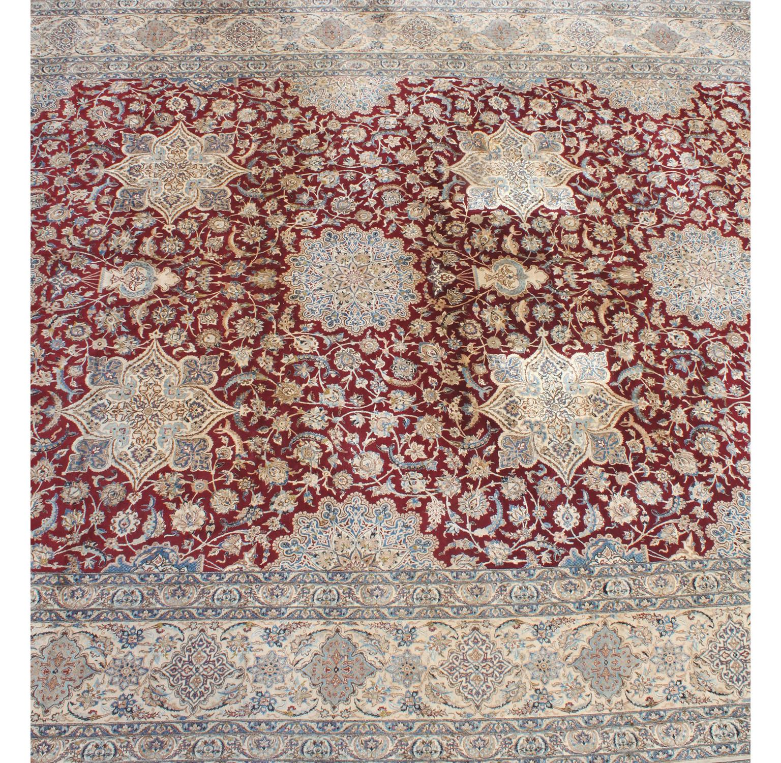 20th Century Fine Large and Palatial Persian Nain Hand-Knotted Wool and Silk Pile Area Rug For Sale
