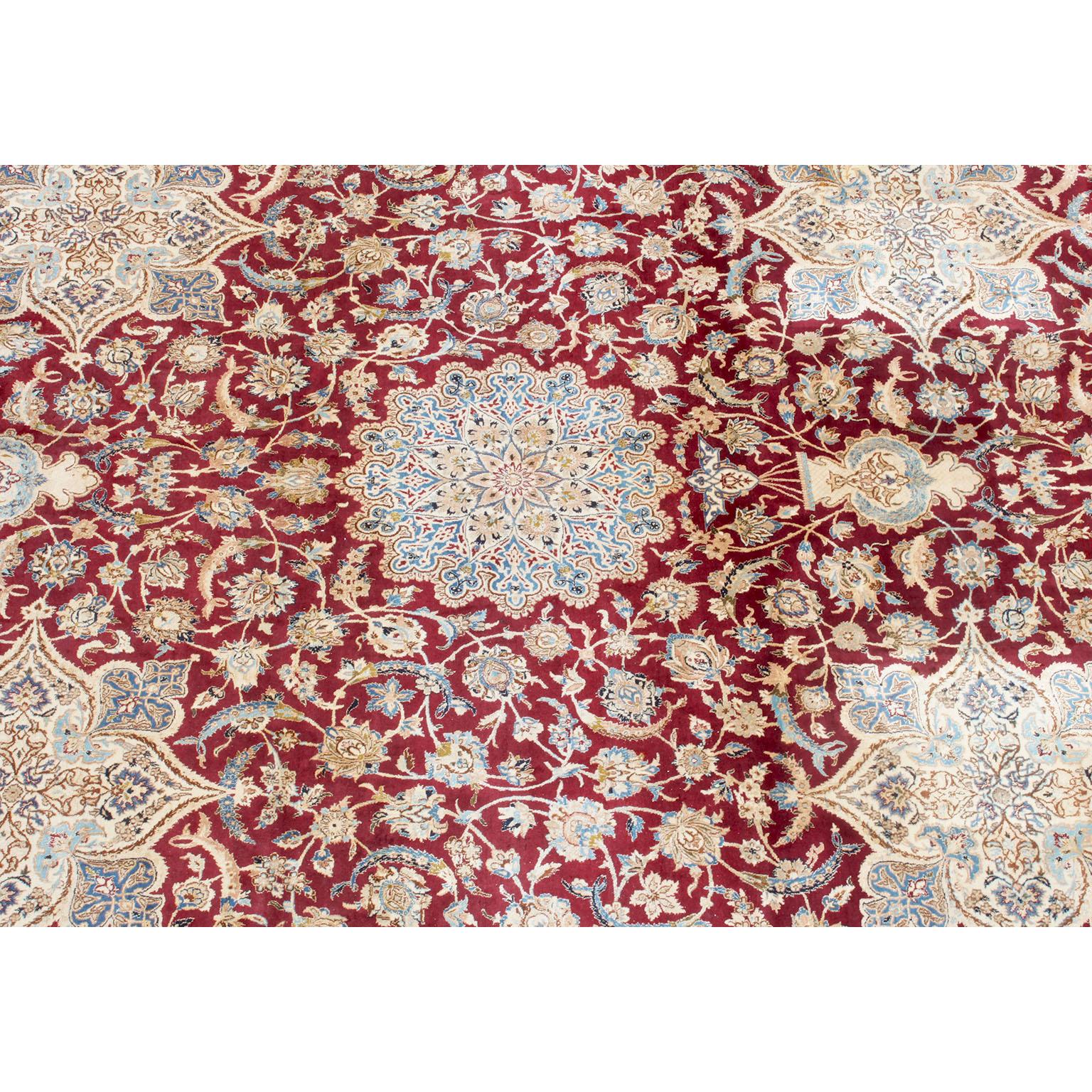 Fine Large and Palatial Persian Nain Hand-Knotted Wool and Silk Pile Area Rug For Sale 1