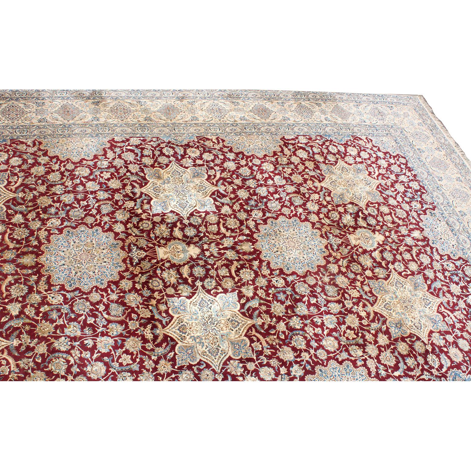 Fine Large and Palatial Persian Nain Hand-Knotted Wool and Silk Pile Area Rug For Sale 2