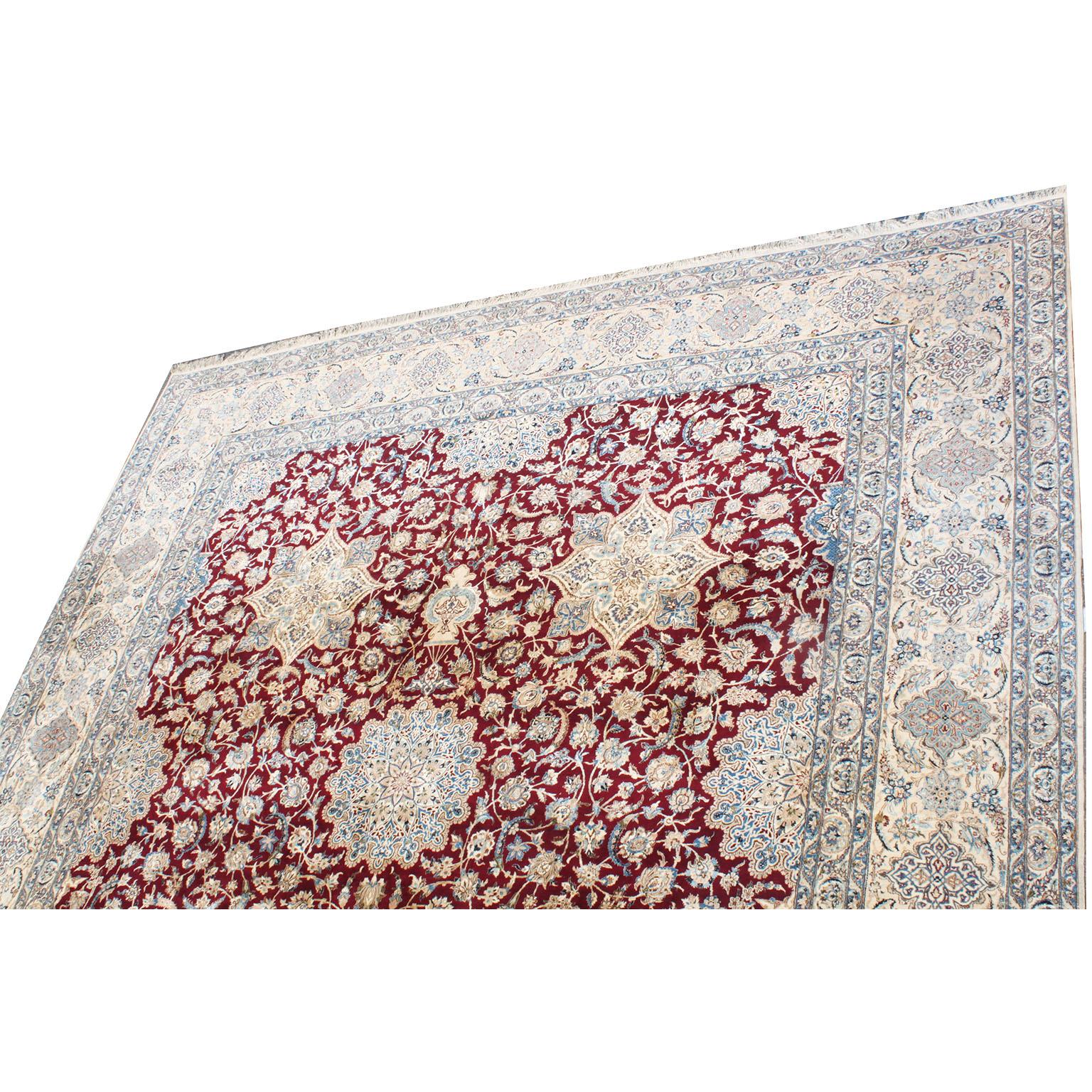 Fine Large and Palatial Persian Nain Hand-Knotted Wool and Silk Pile Area Rug For Sale 3