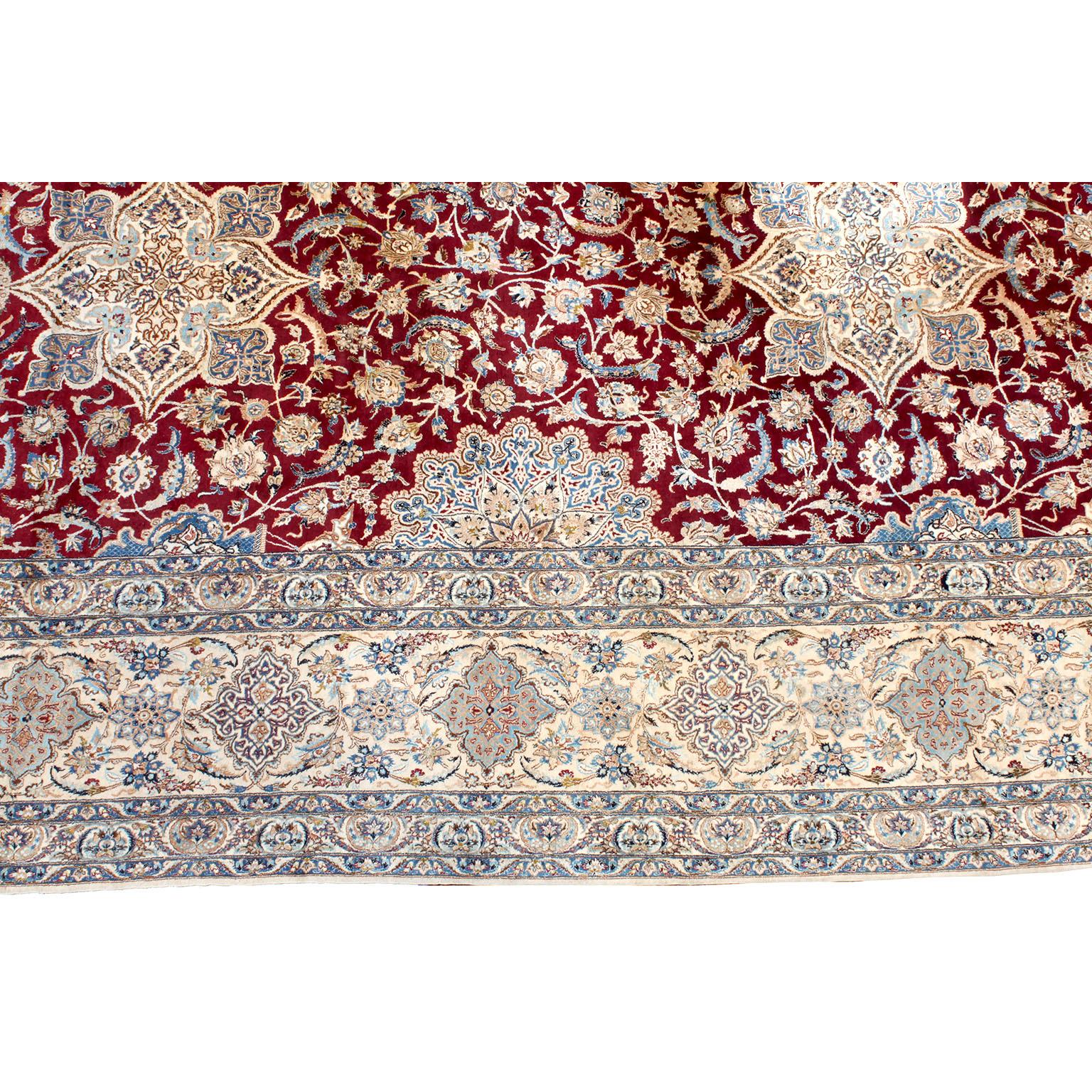 Fine Large and Palatial Persian Nain Hand-Knotted Wool and Silk Pile Area Rug For Sale 4