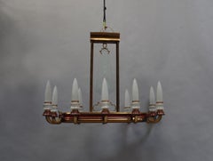 Vintage A Fine Large French 1950s Brass and Glass Chandelier