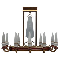 Fine Large French 1950s Brass and Glass Chandelier