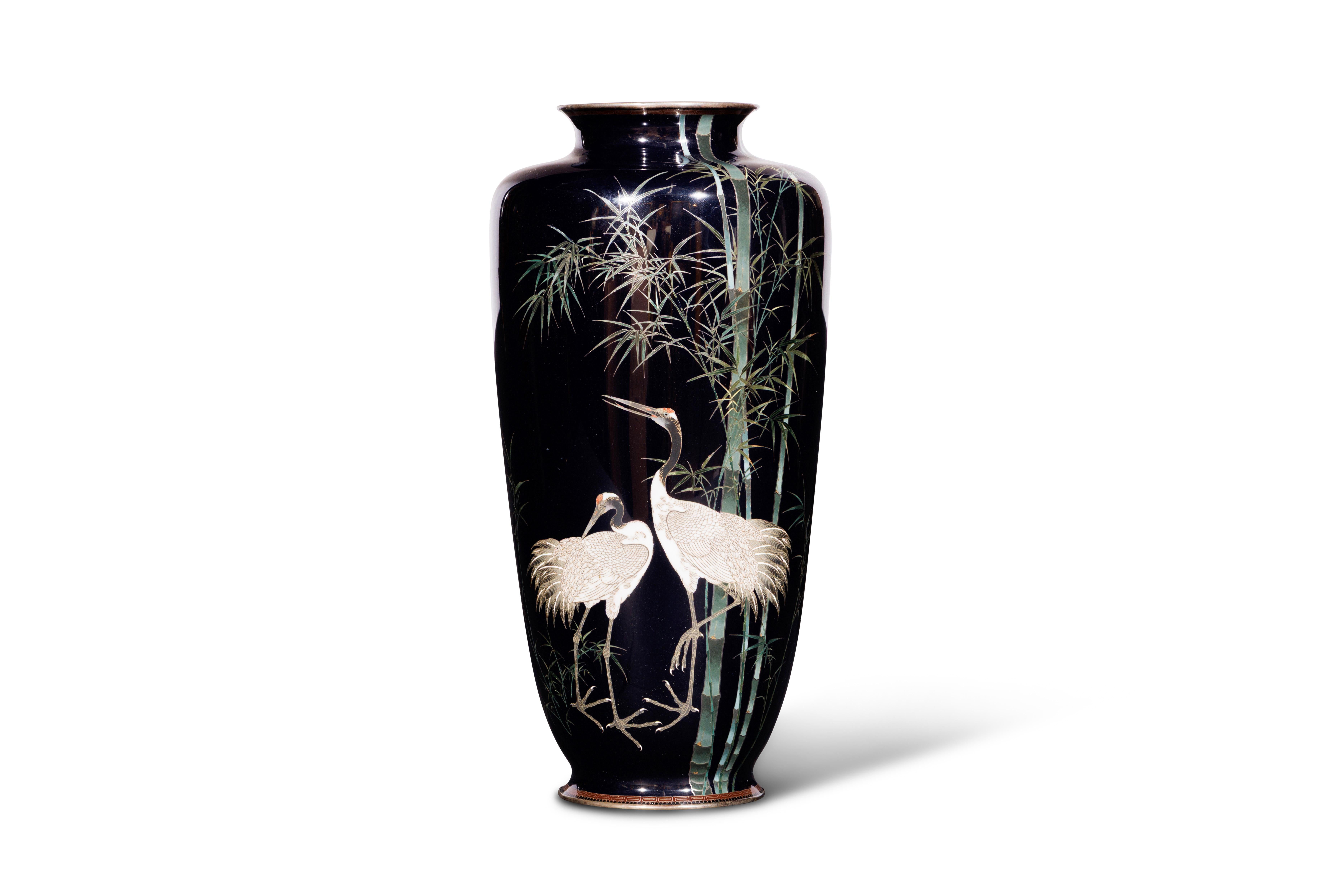 A Fine and Large Japanese Cloisonné Enamel Silver Wire Cobalt Blue Vase – Hayashi School Masterpiece

A stunning example of Japanese cloisonné artistry, this fine and large cobalt blue vase from the renowned Hayashi school captures the grace and