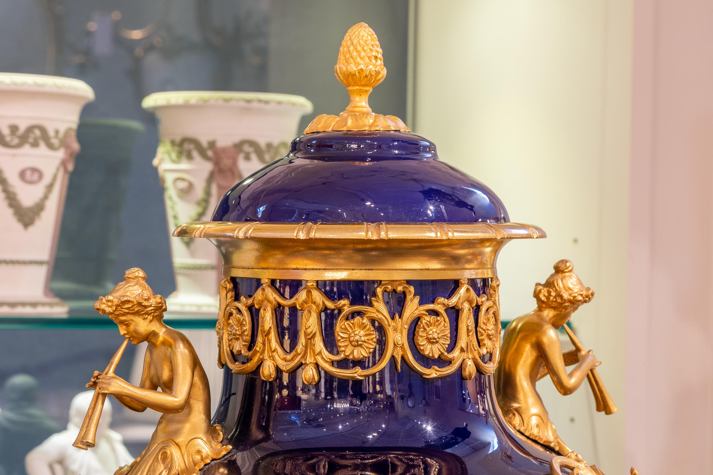 French Fine Large Lidded 19th Century Sevre's Porcelain and Gilt Bronze Mounted Vase