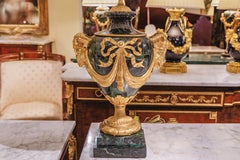 A fine large pair of 19th c French Louis XVI marble and gilt bronze urn lamps