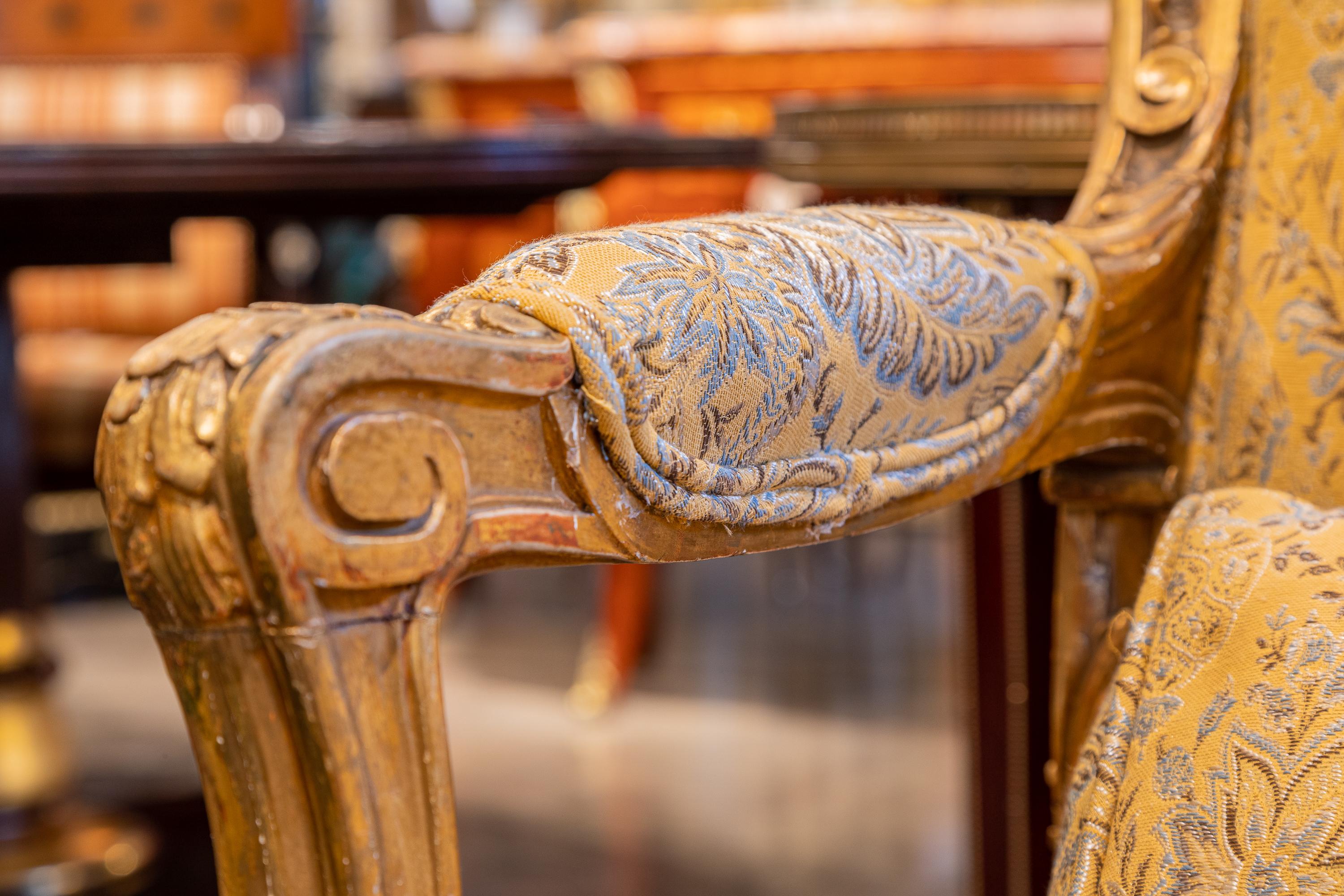 19th Century A fine large pair of 19th c gilt carved Louis XV fauteiuls For Sale