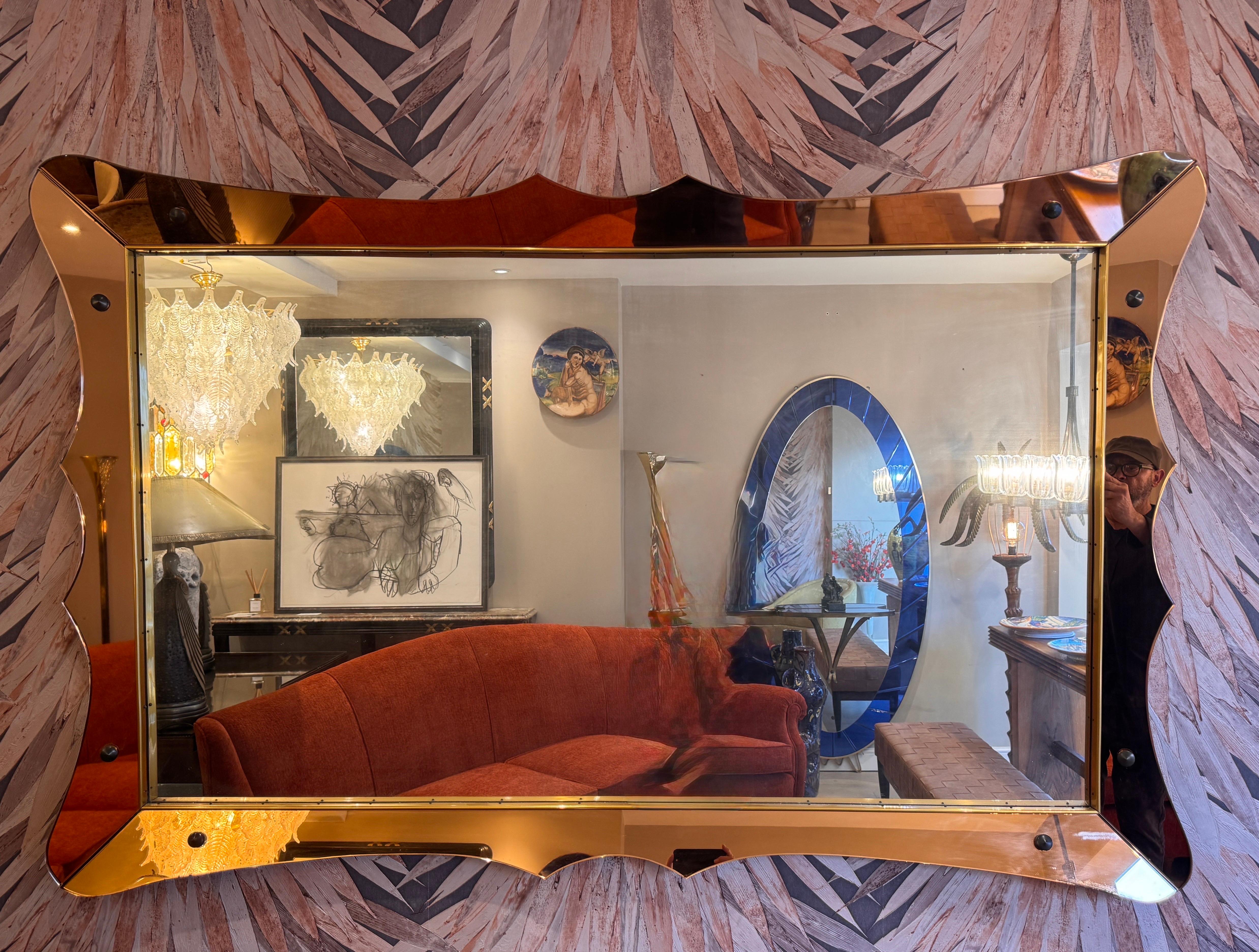 Miroir horizontal en verre doré rose de Cristal Arte. Bon état - En vente à London, GB