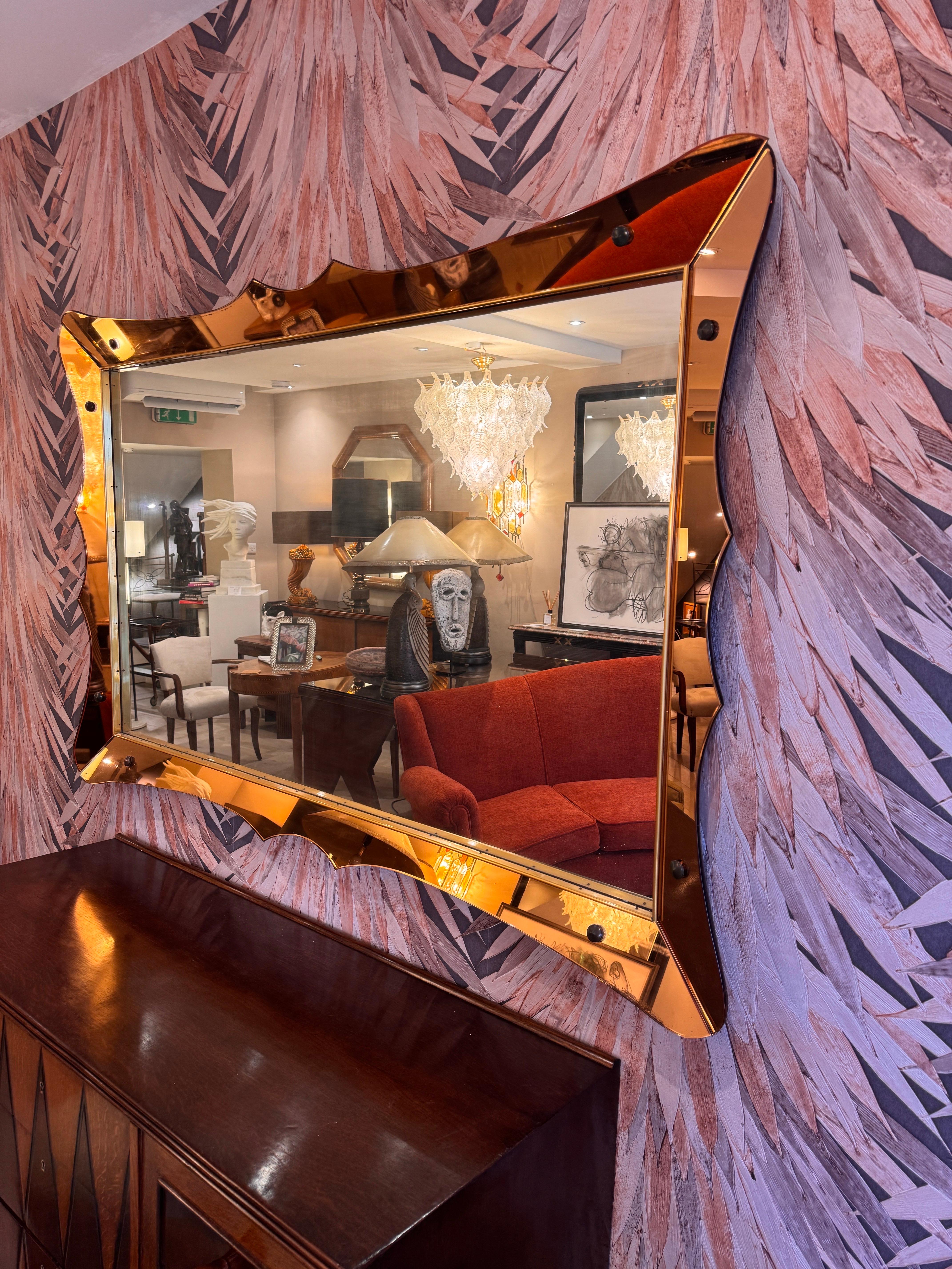 Miroir horizontal en verre doré rose de Cristal Arte. en vente 1