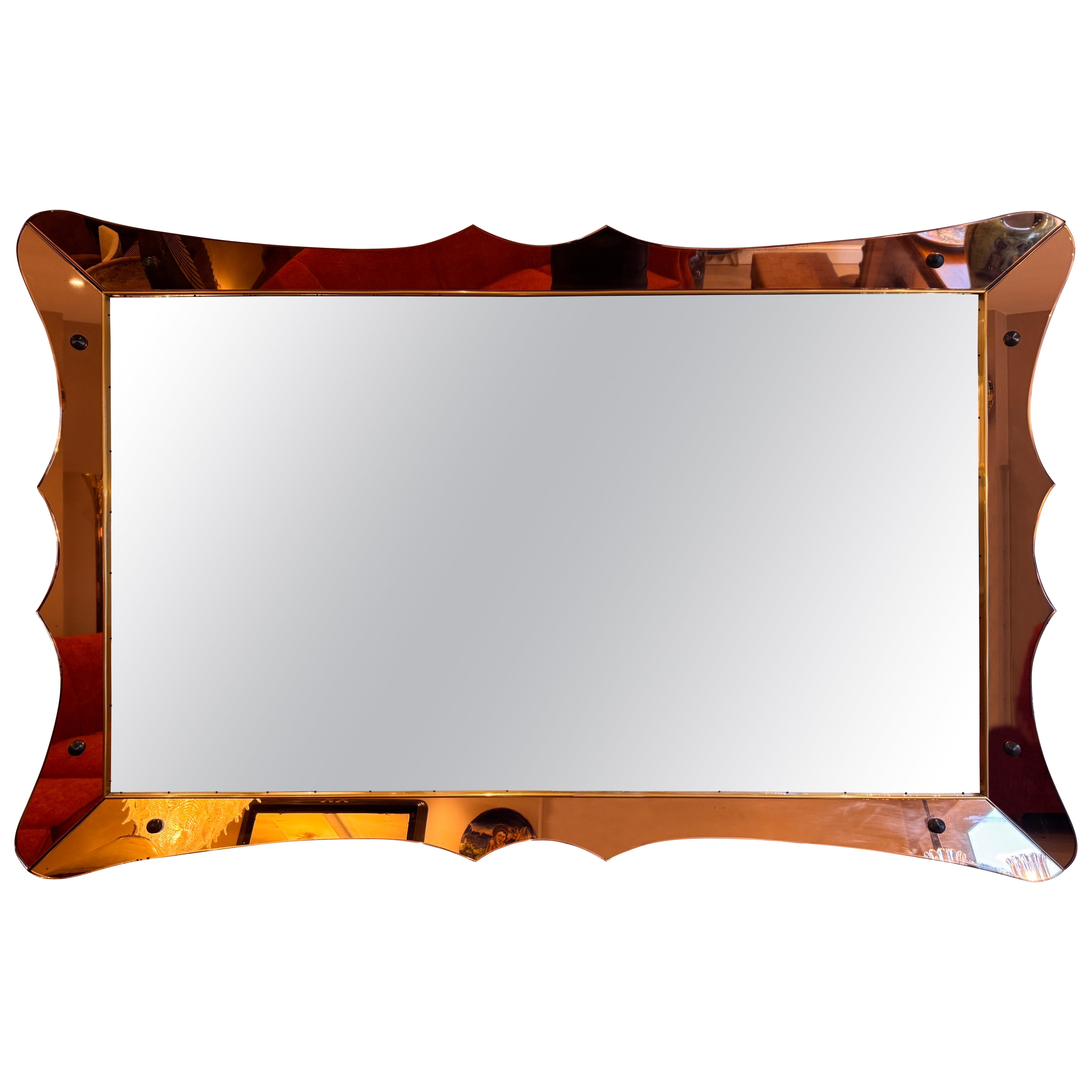 Miroir horizontal en verre doré rose de Cristal Arte. en vente