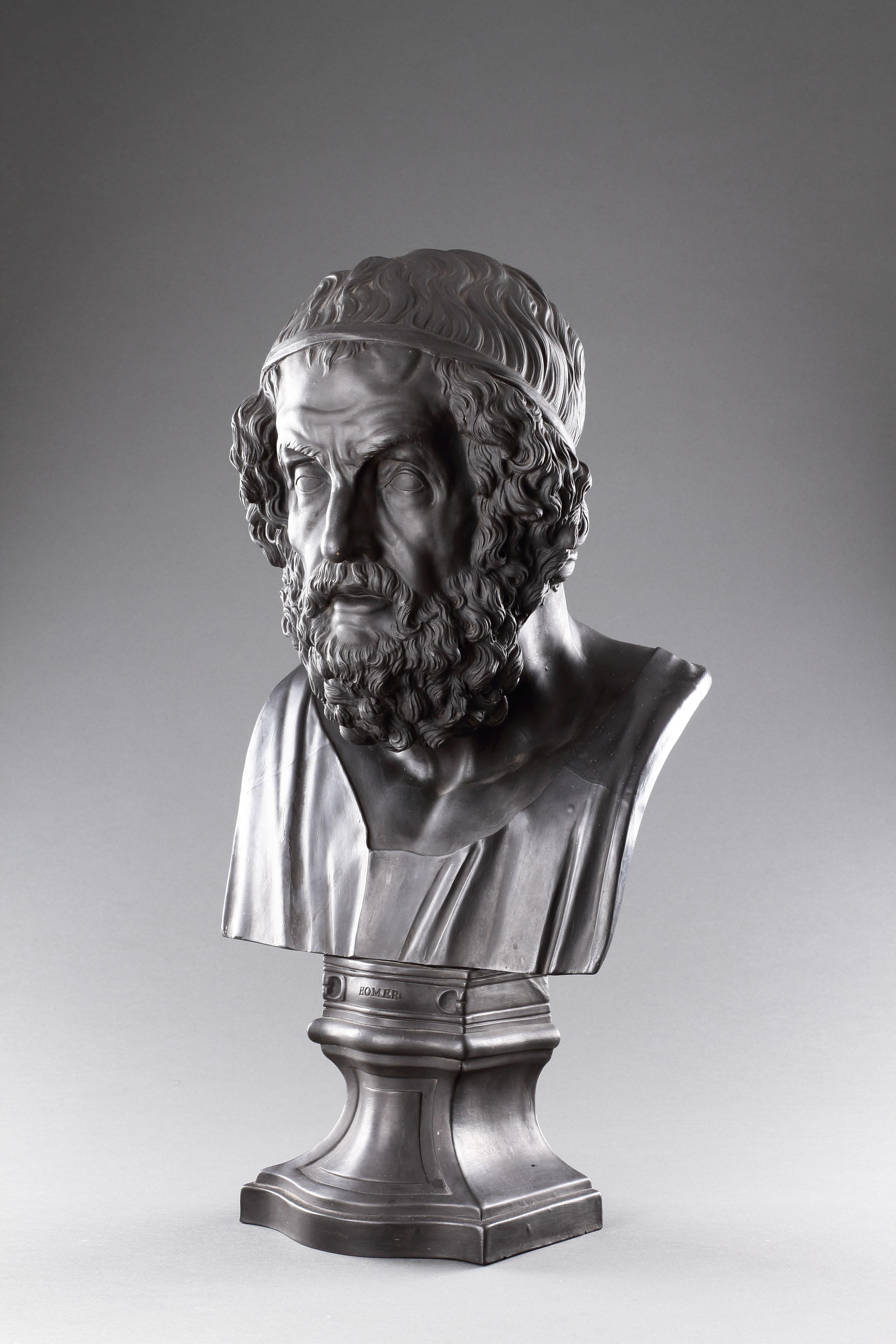 A Fine Large Wedgwood Black Basalt Library Bust of the Ancient Greek Epic Poet H In Excellent Condition For Sale In London, GB